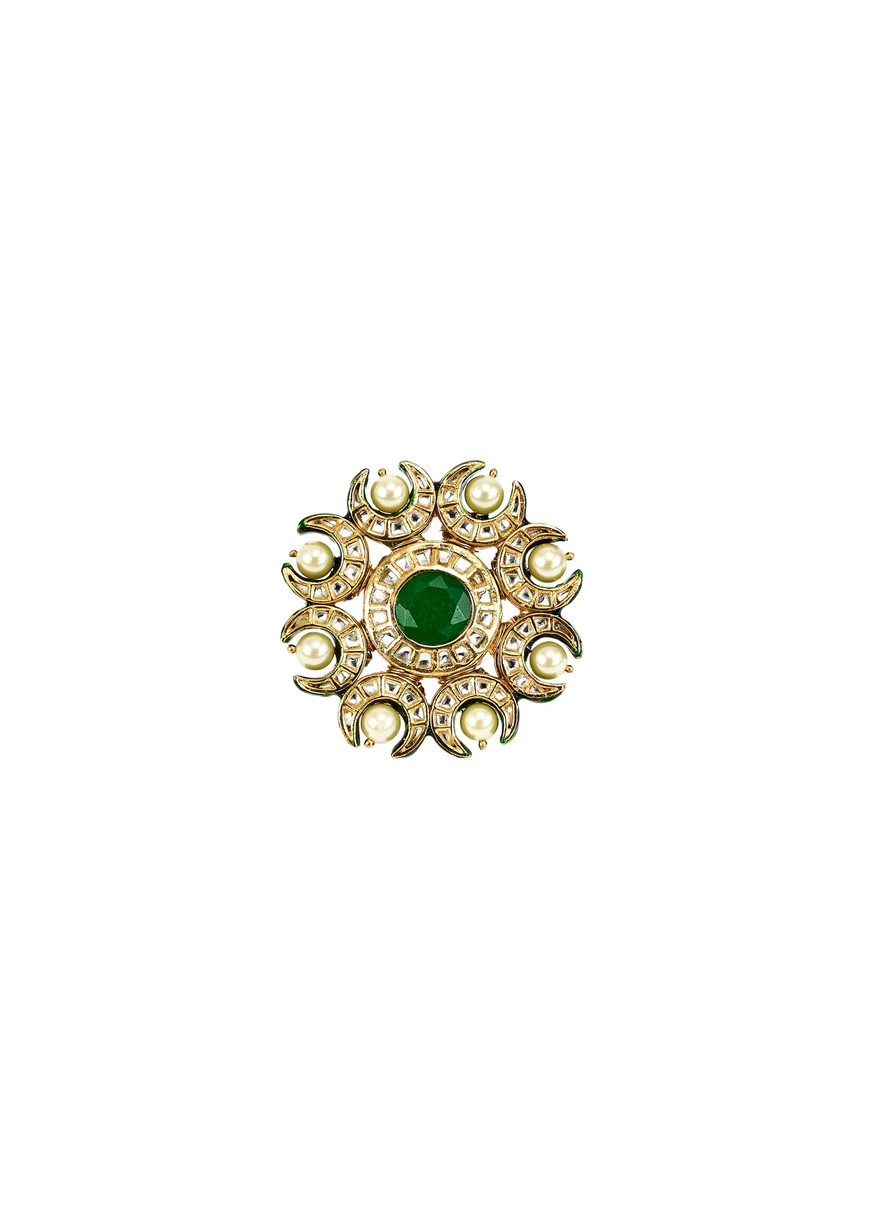 Gold Plated Centre Green Stone Kundan Polki Ring - Image 2