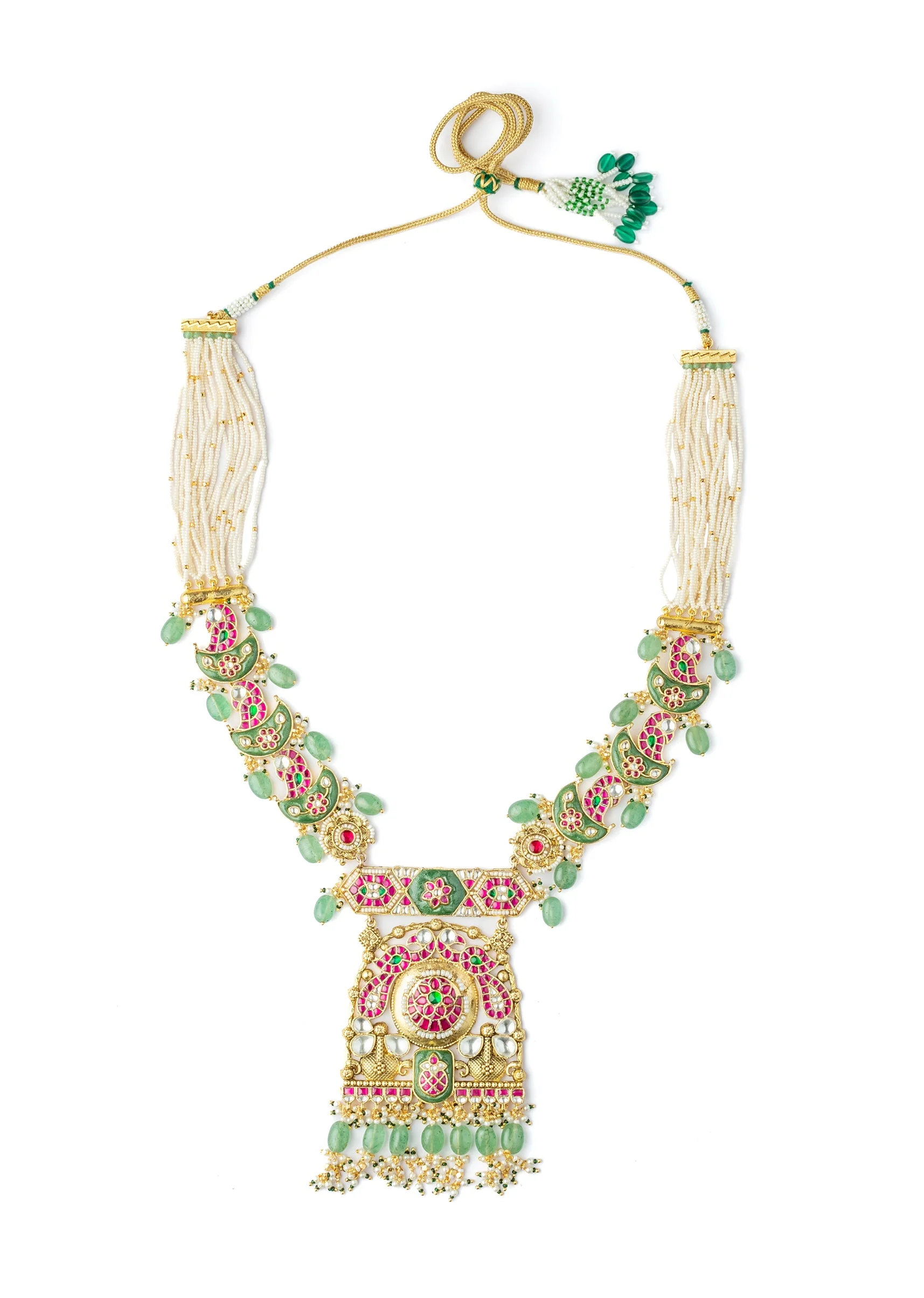 Gold Plated Colourful Kundan Polki Necklace Set With Earrings - Image 3