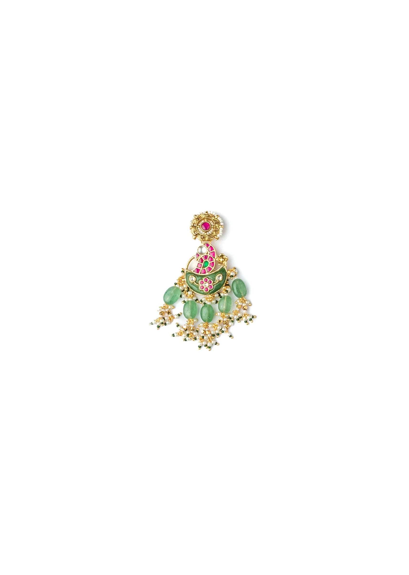 Gold Plated Colourful Kundan Polki Necklace Set With Earrings - Image 5