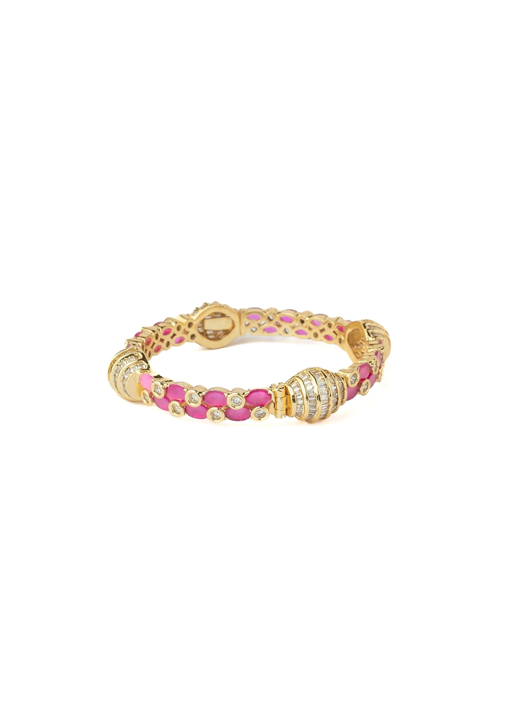 Gold Plated Dazzling White And Pink Synthetic Stone Bangles - Image 3