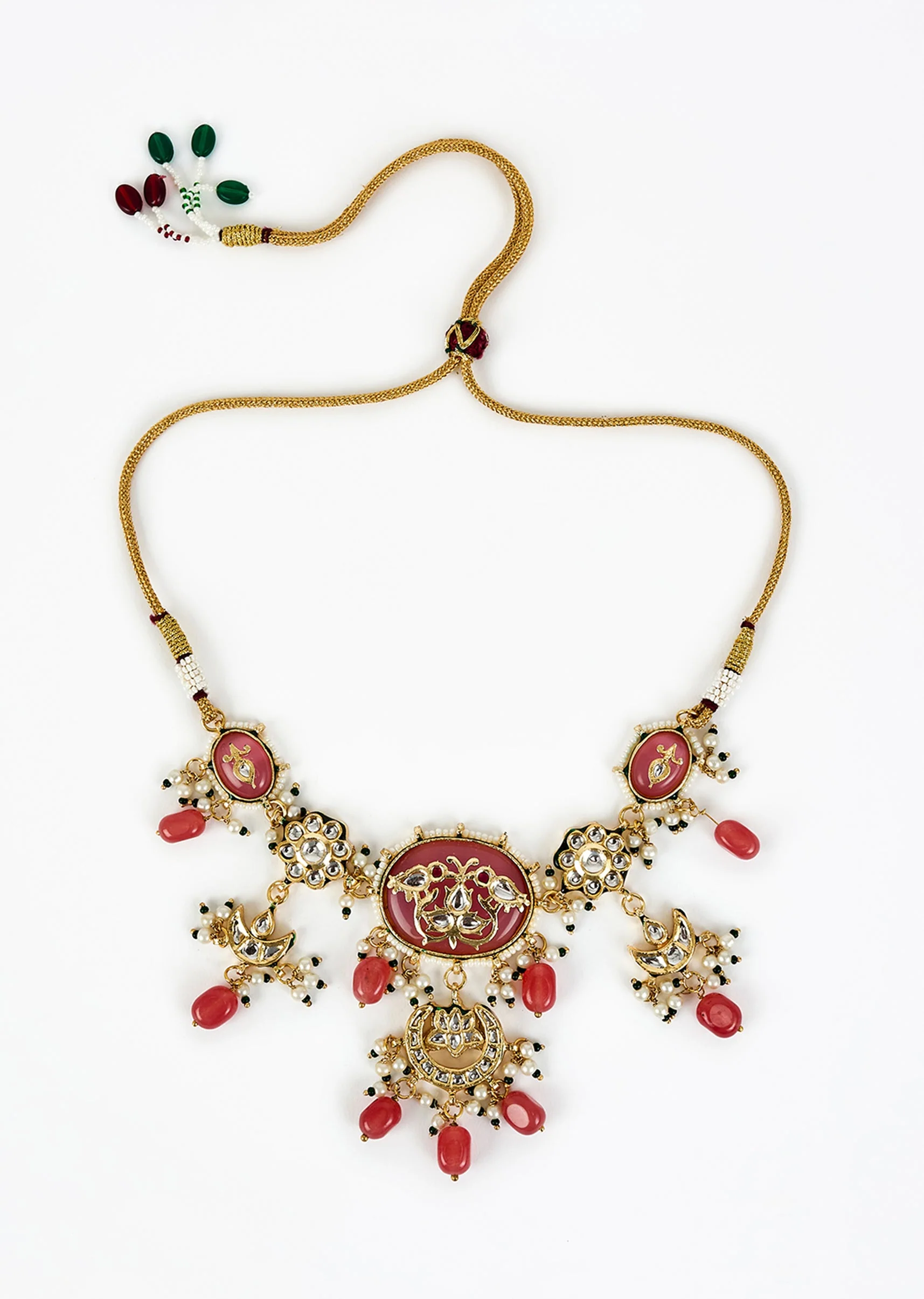 Gold Plated Deep Pink Choker Necklace Set With Earrings - Image 3