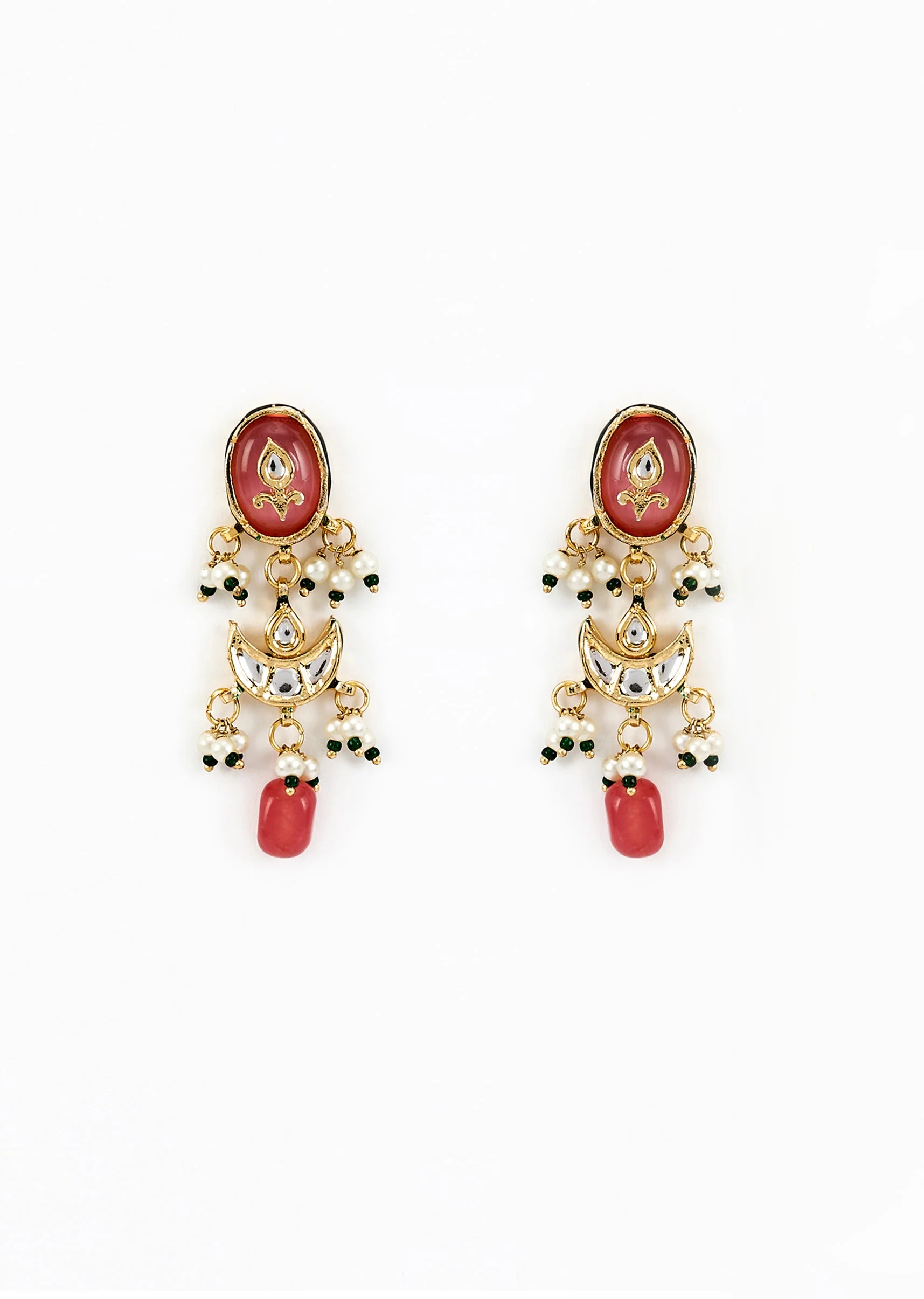 Gold Plated Deep Pink Choker Necklace Set With Earrings - Image 4