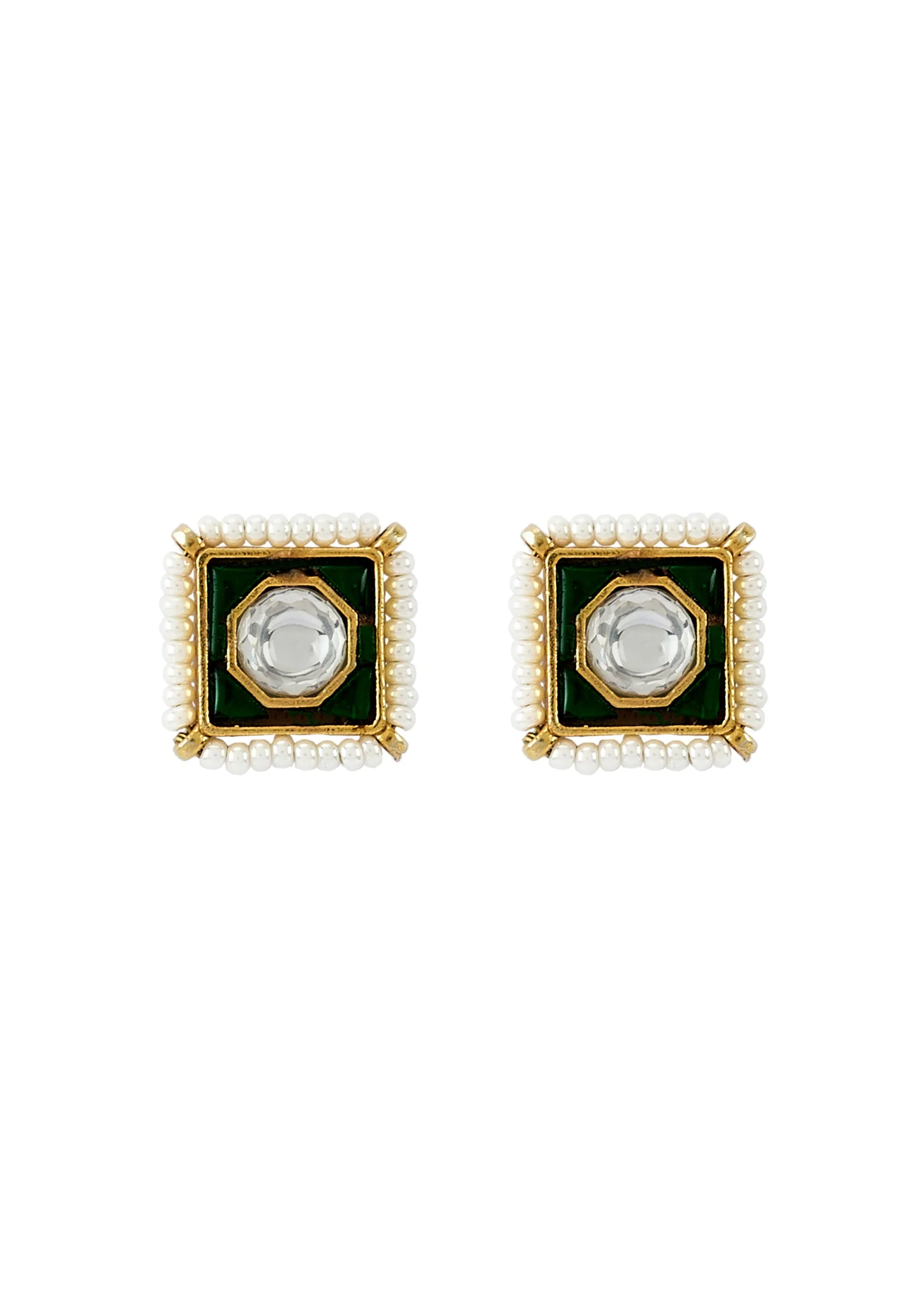 Gold Plated Green And Pink Kundan Polki Choker Necklace Set With 2 Earrings - Image 4