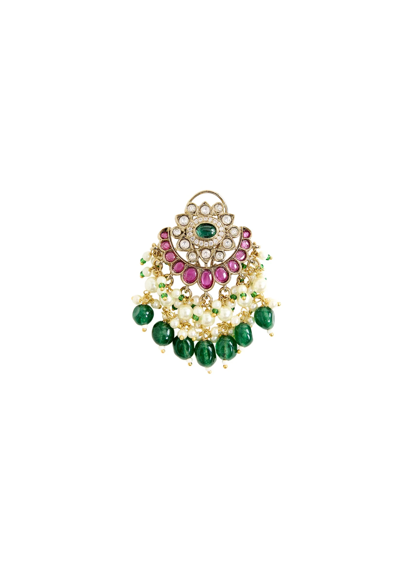 Gold Plated Green And White Stone Long Necklace Set - Image 4