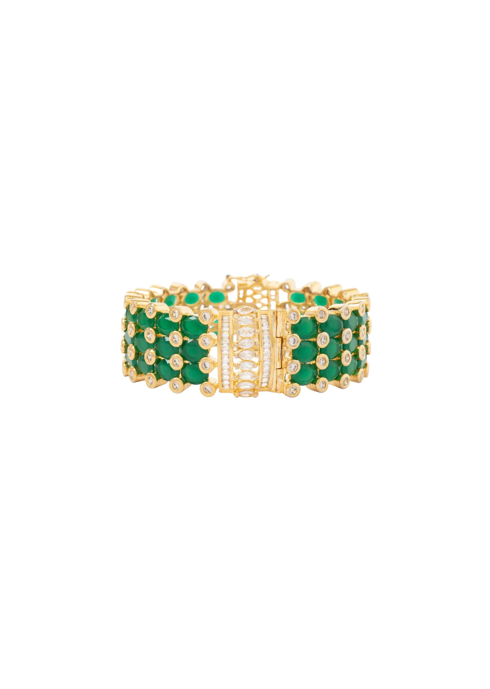 Gold Plated Green And White Stones Kundan Polki bangles - Image 3