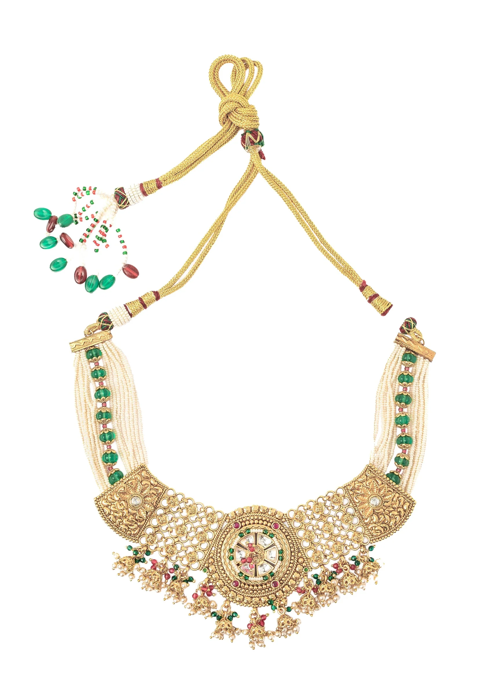 Gold Plated Green Choker Necklace Set With Earrings - Image 3