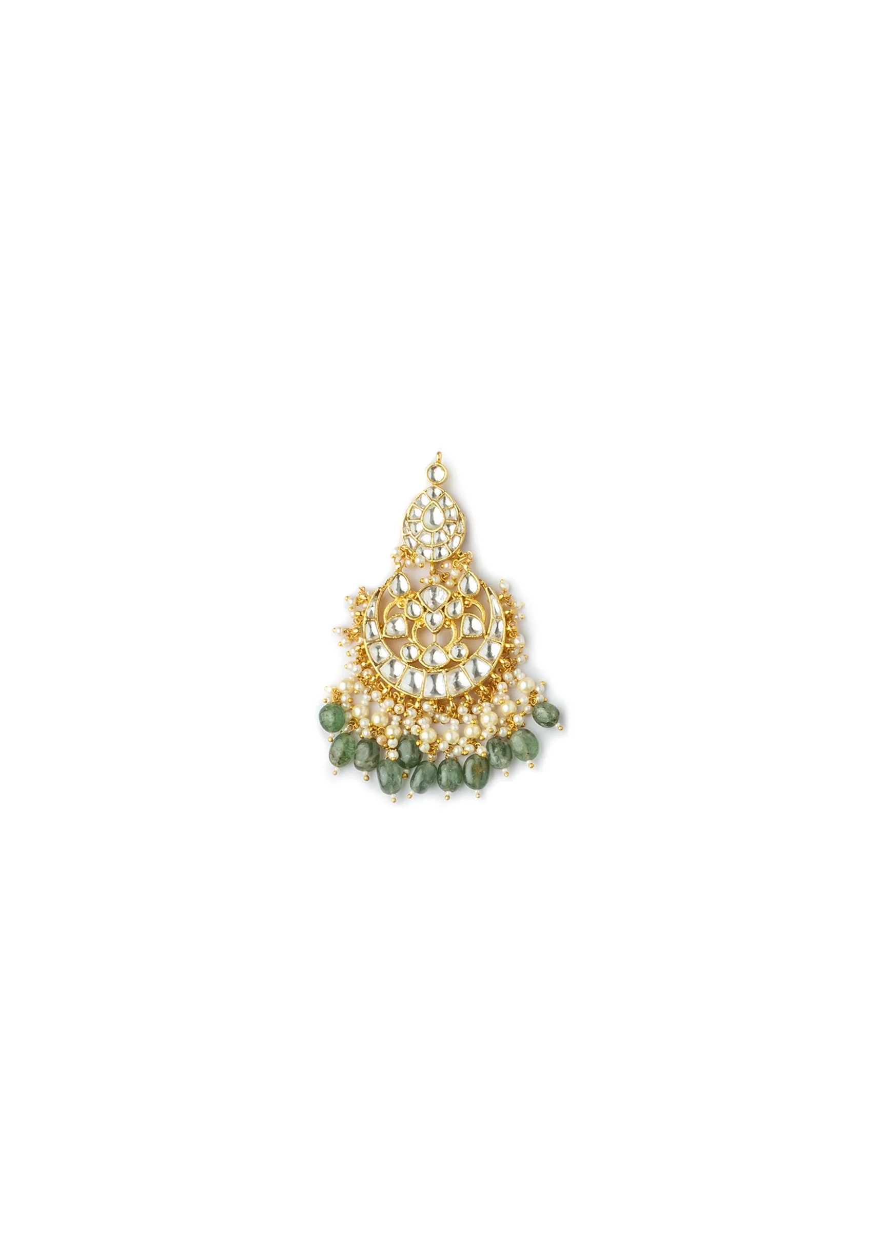 Gold Plated Green Intricate Kundan Work Necklace With Earring Set - Image 5