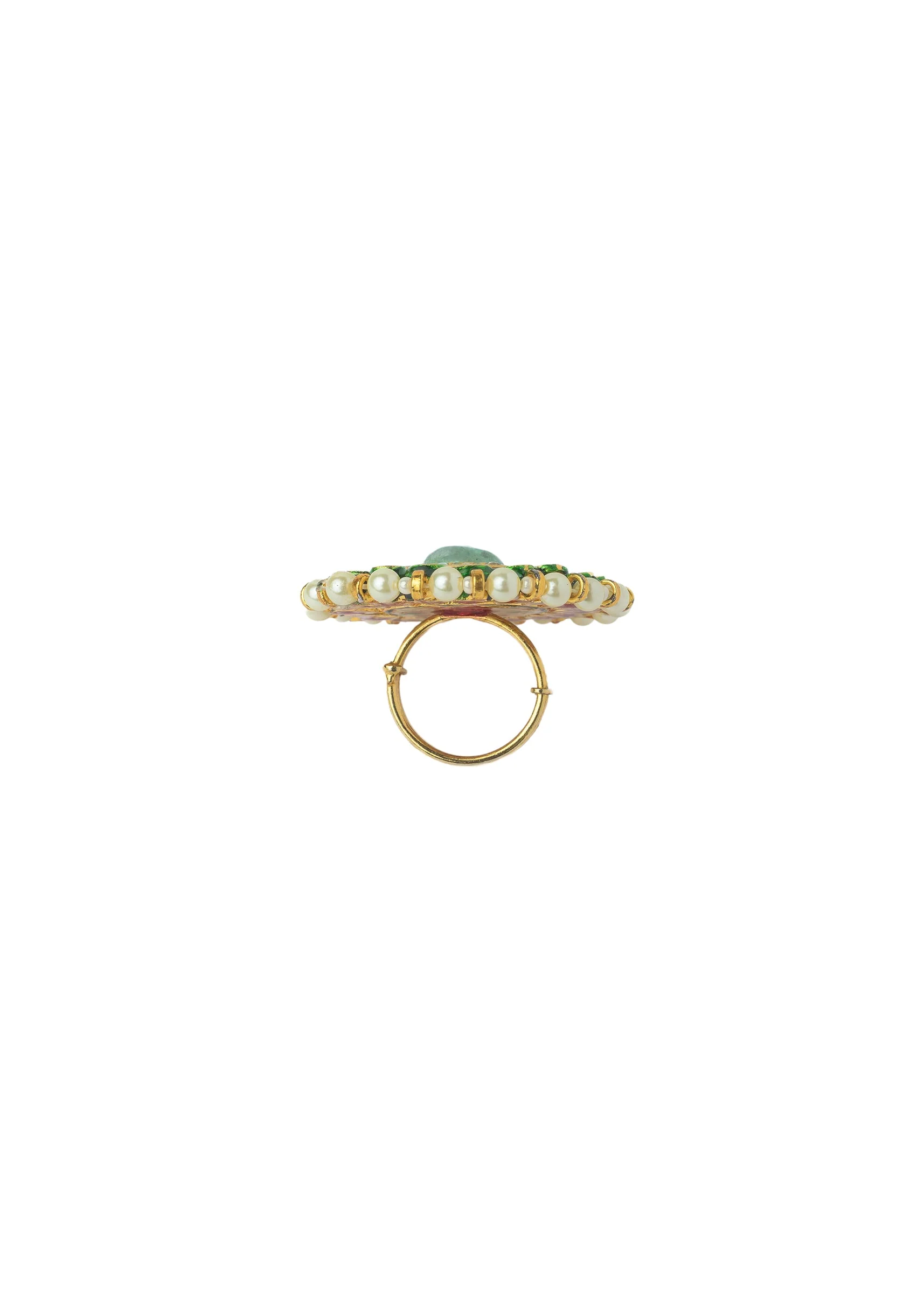 Gold Plated Green Kundan And Polki Ring - Image 3