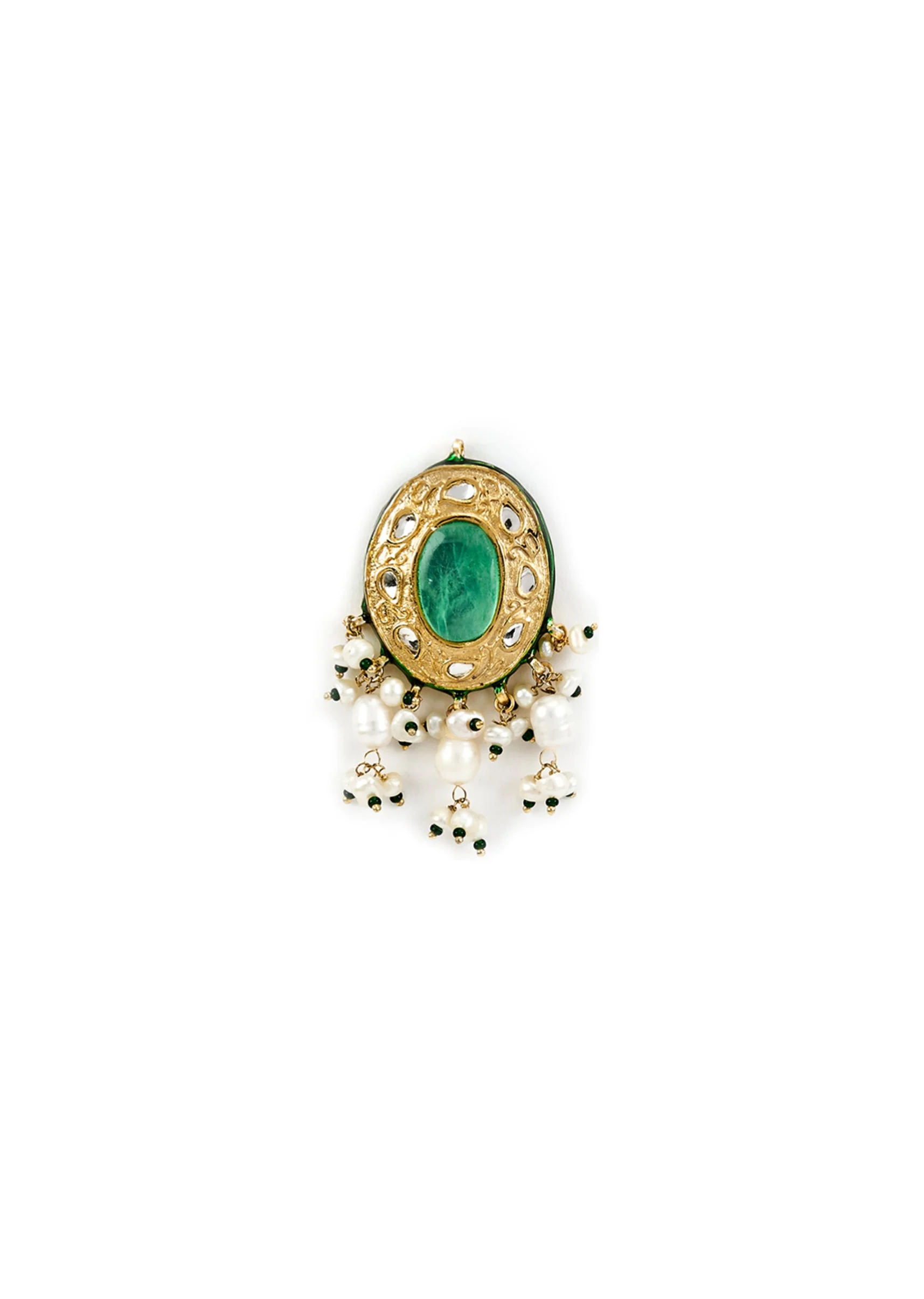 Gold Plated Green Kundan Polki Choker Necklace Set With Earrings - Image 5