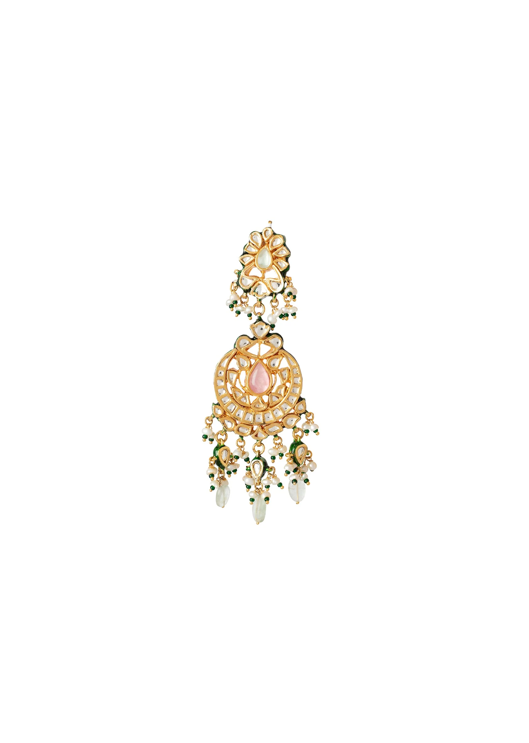 Gold Plated Green Kundan Polki Earrings - Image 3