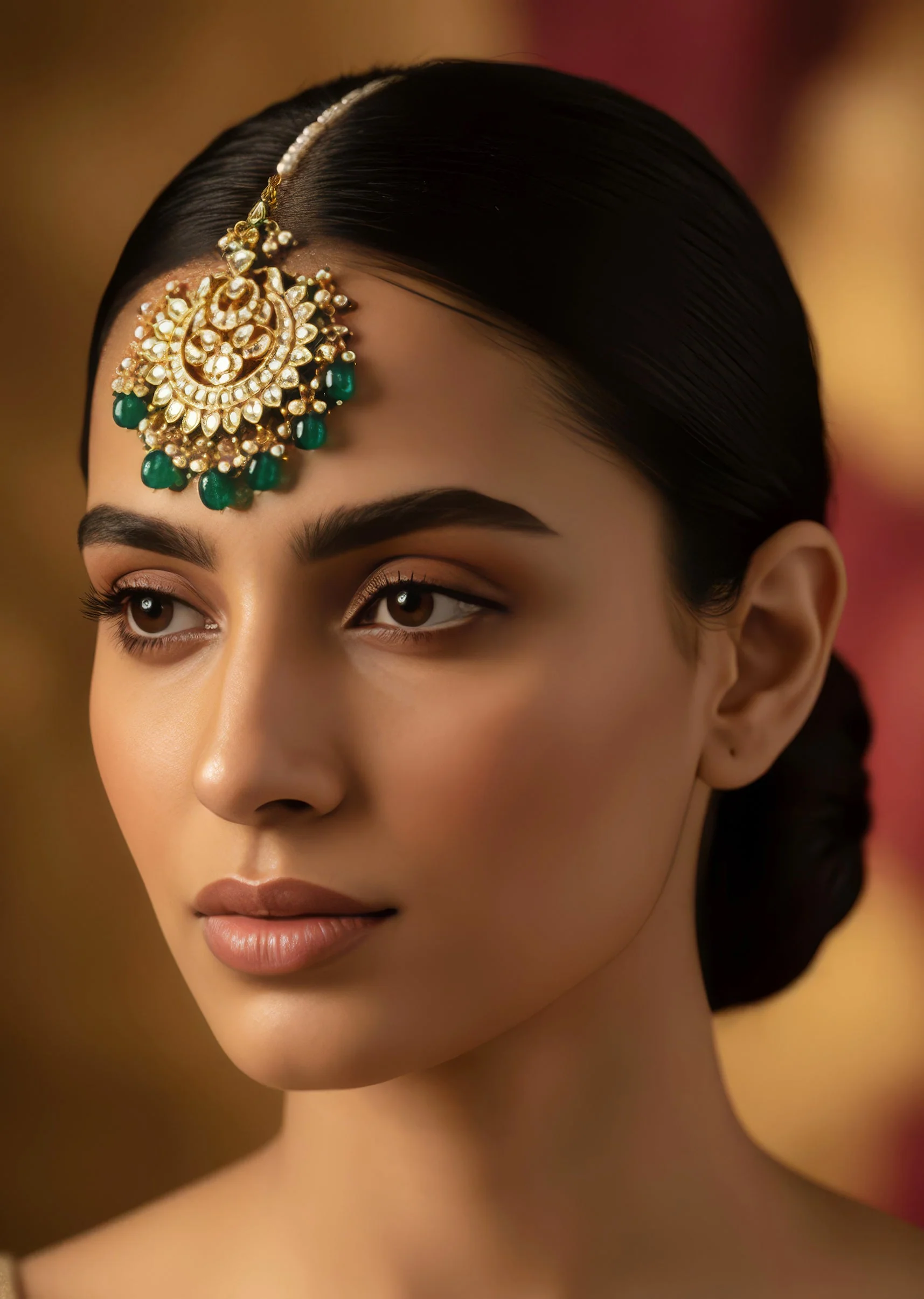 Gold Plated Green Kundan Polki Maangtikka