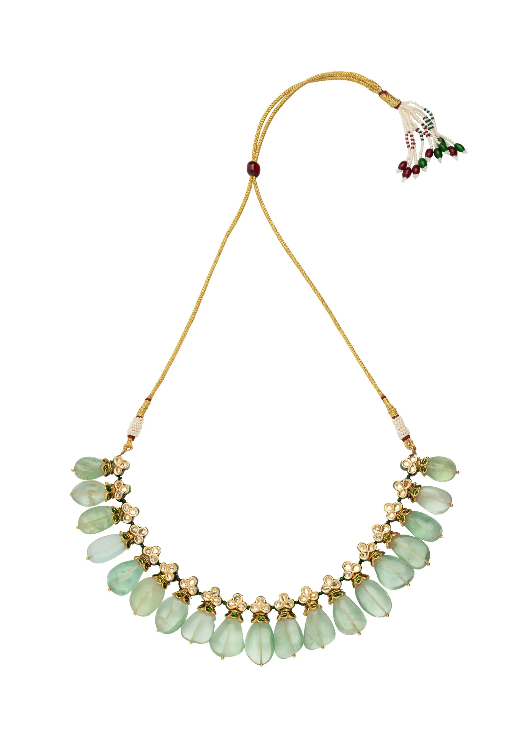 Gold Plated Green Kundan Polki Necklace Set With Earrings - Image 3