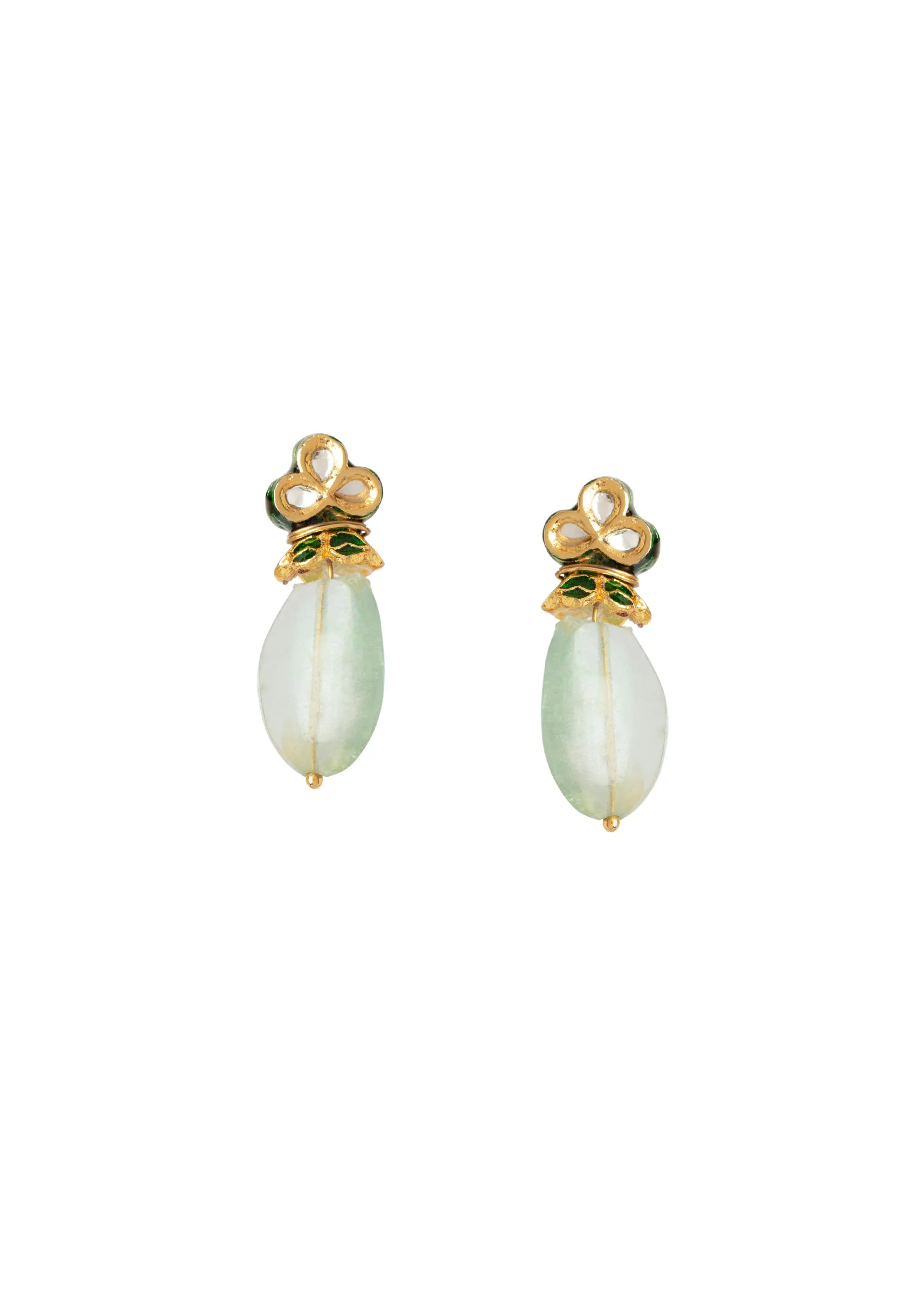 Gold Plated Green Kundan Polki Necklace Set With Earrings - Image 4