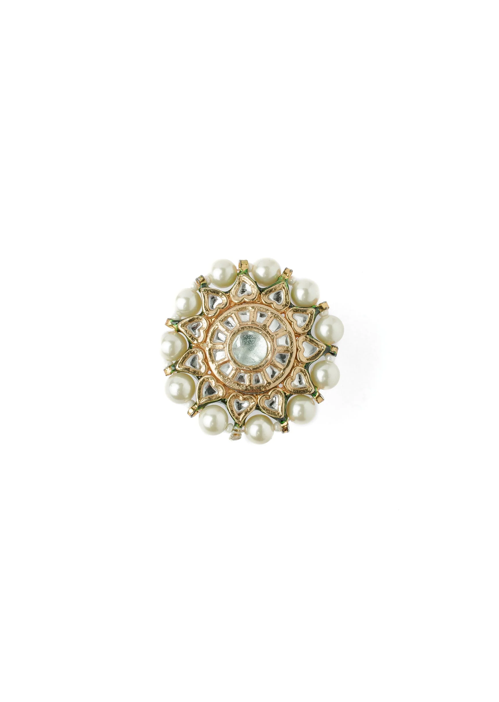 Gold Plated Green Kundan Polki Ring - Image 2
