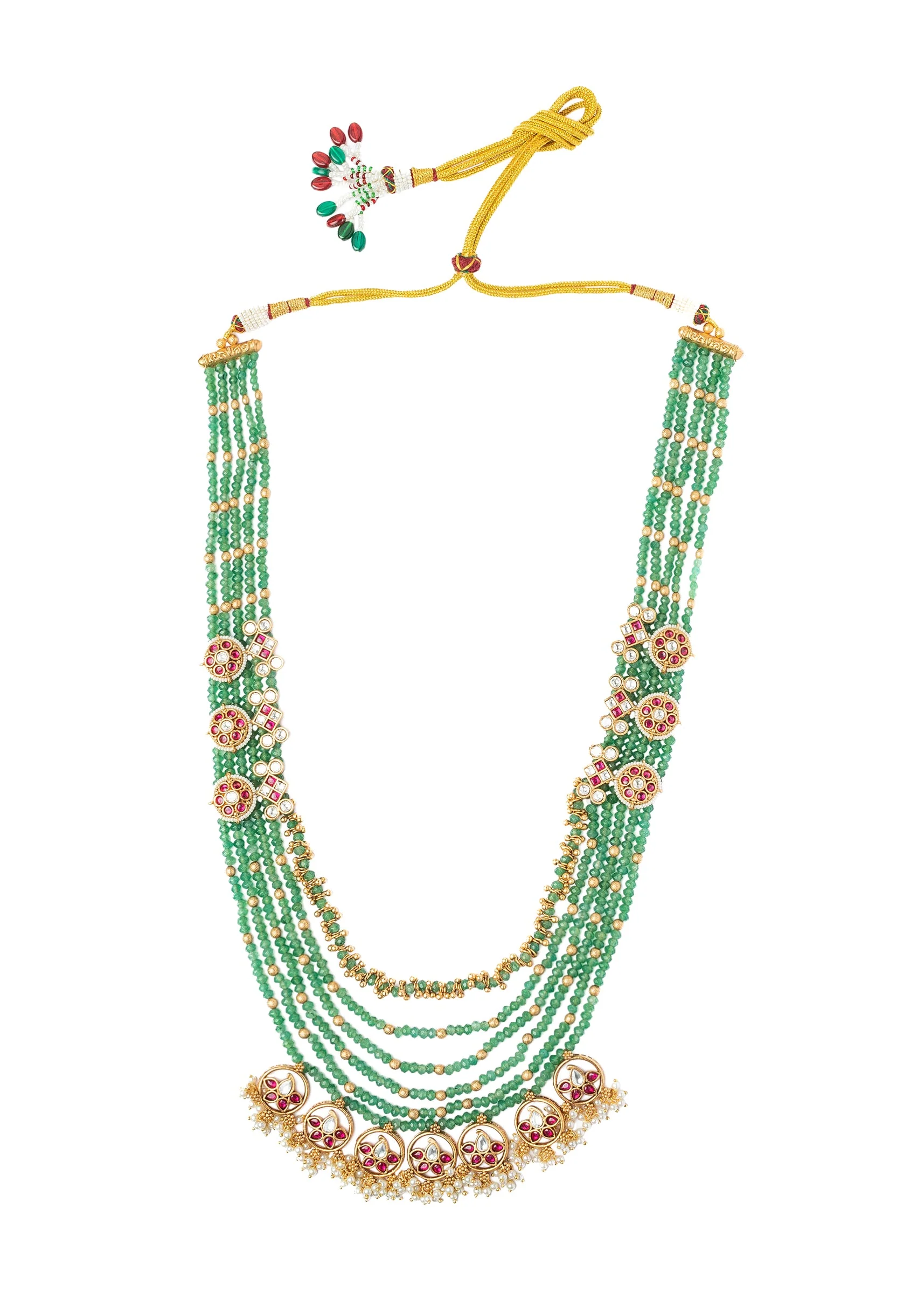 Gold Plated Green Long Necklace Set With Earrings - Image 2