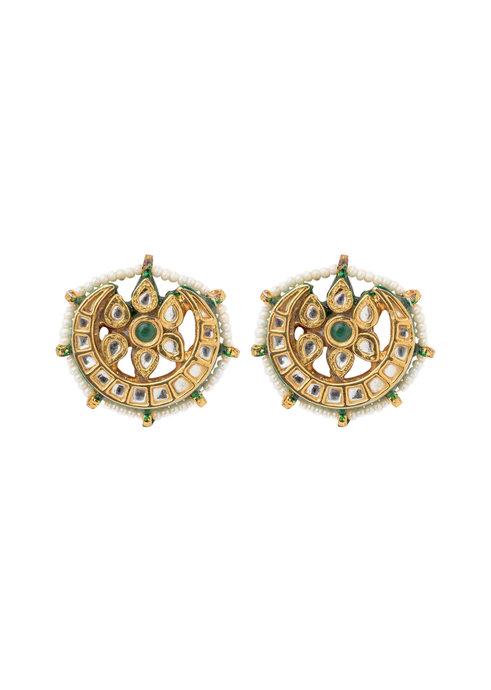 Gold Plated Green Stud Earrings - Image 2