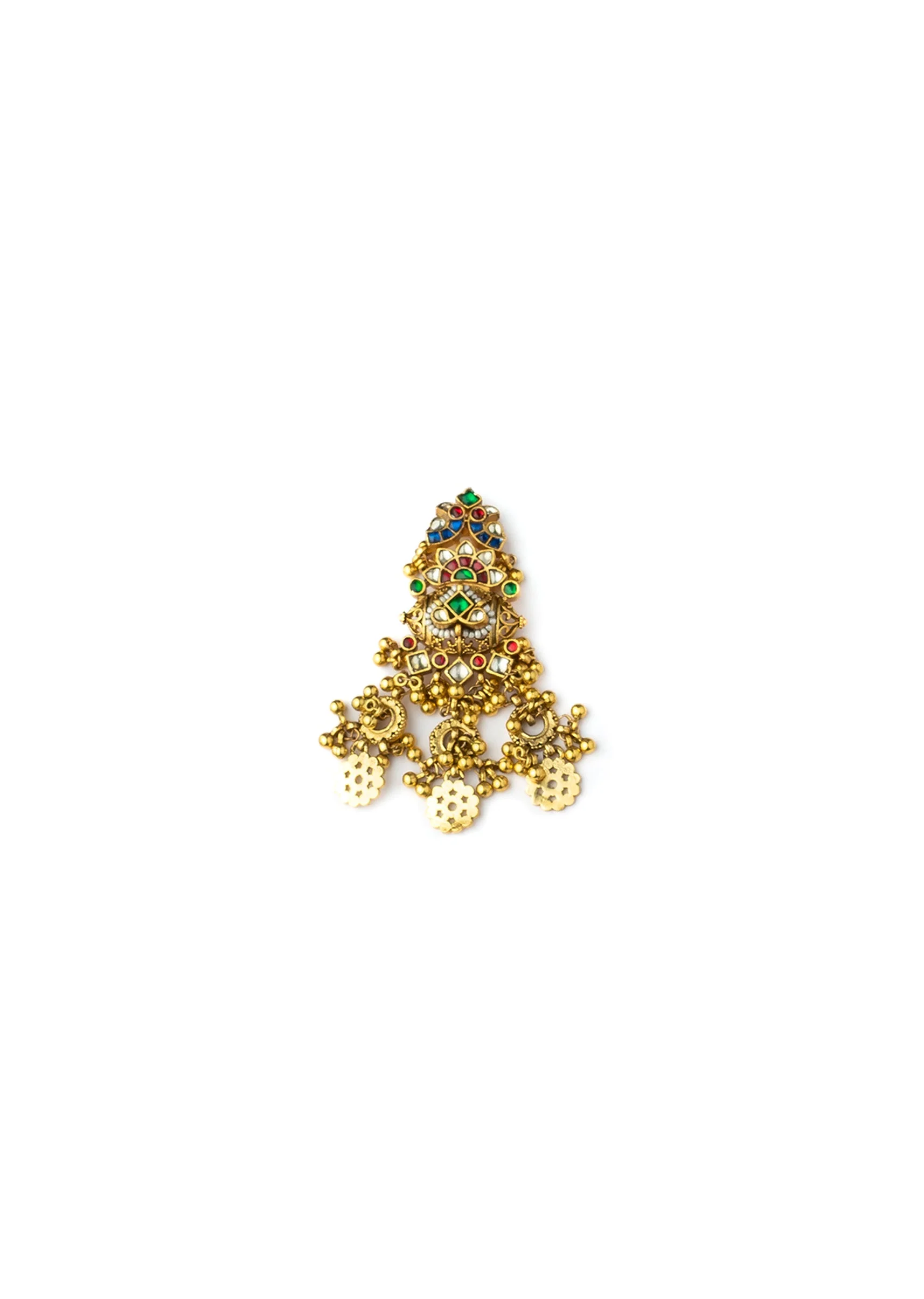 Gold Plated Green Synthetic Stone Choker Necklace Earring Set With Coin Motif - Image 5