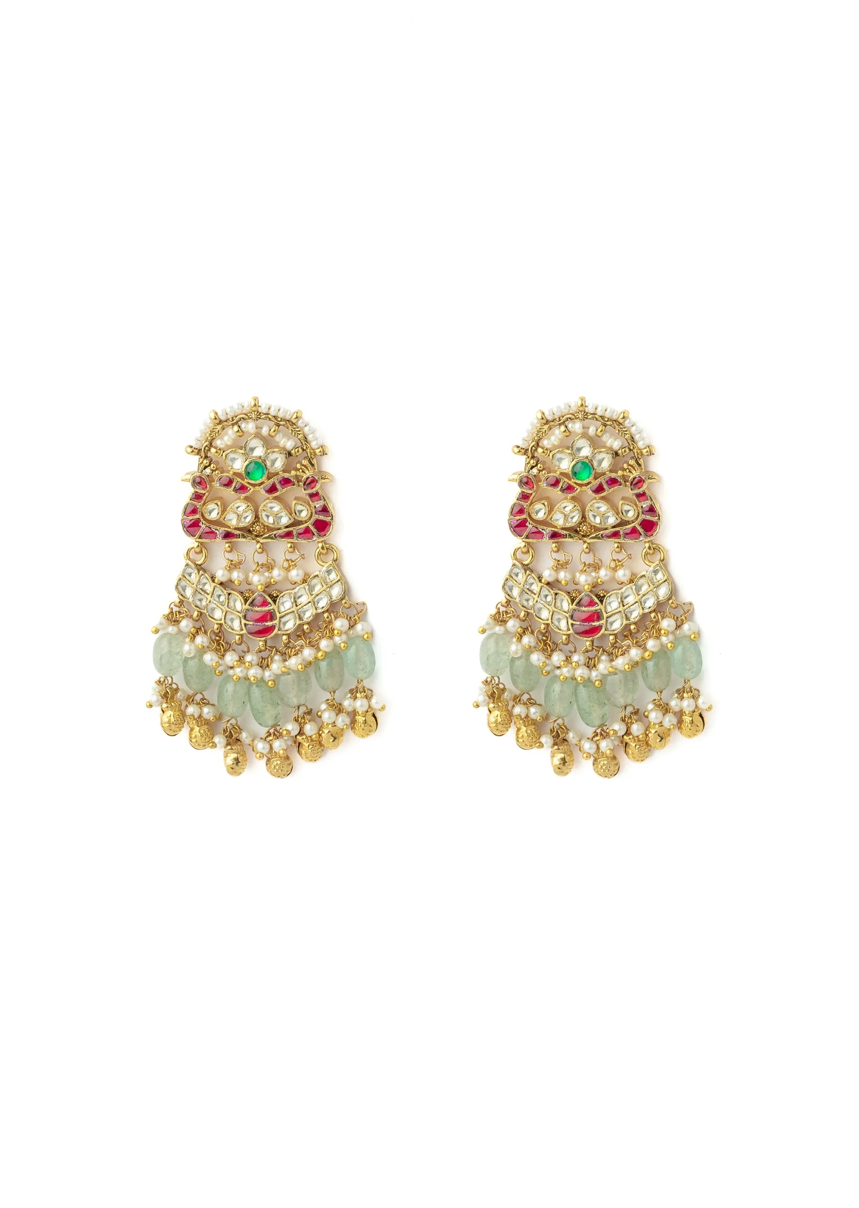 Gold Plated Green Synthetic Stone Earrings - Image 2