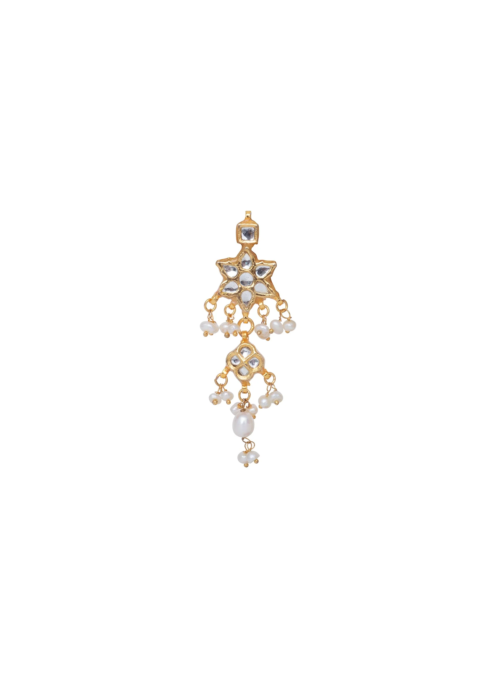 Gold Plated Kundan Long Necklace Set With Earrings - Image 3