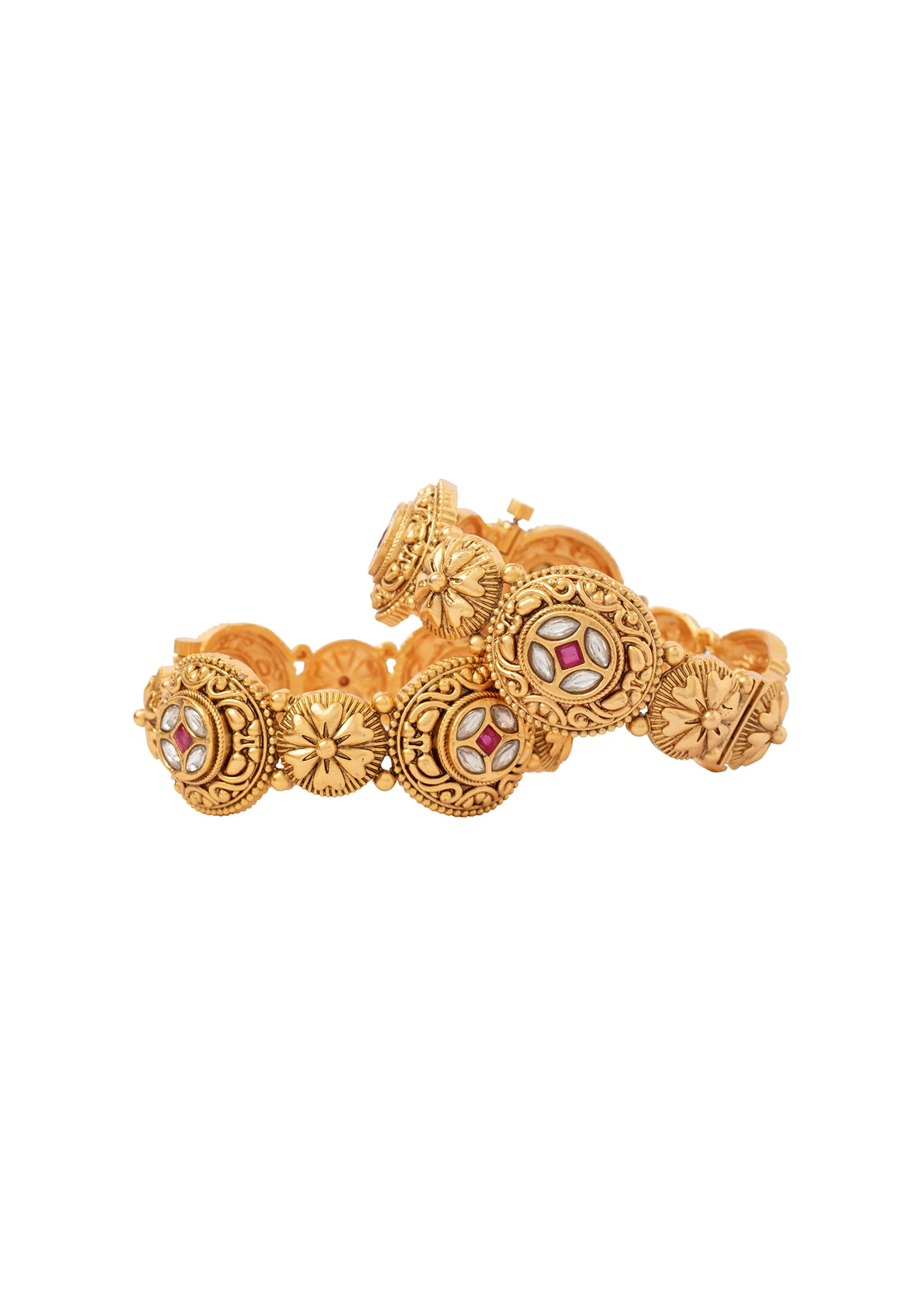 Gold Plated Kundan Polki Bangles - Image 2