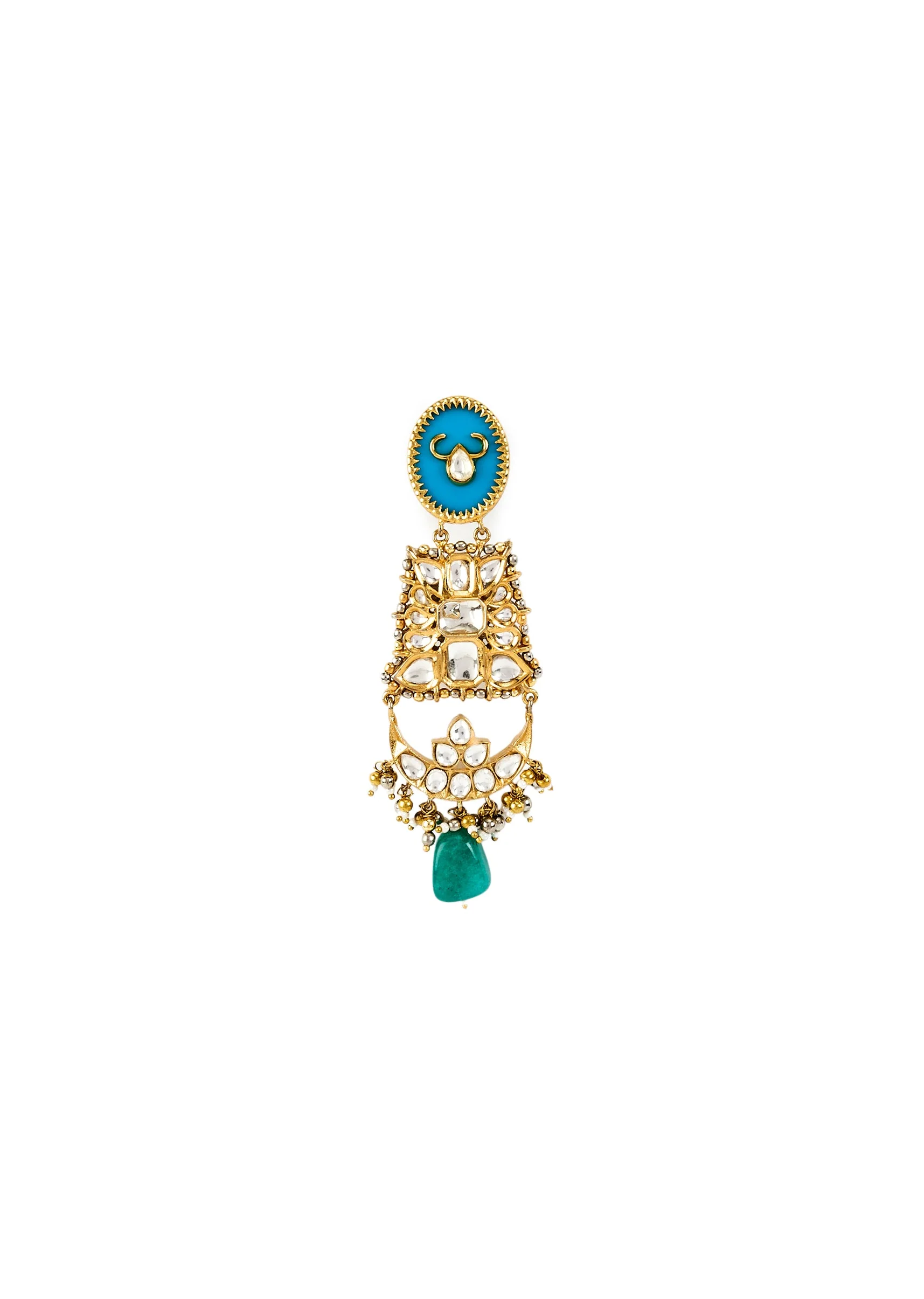 Gold Plated Kundan Polki Choker Necklace Set With Earrings - Image 5