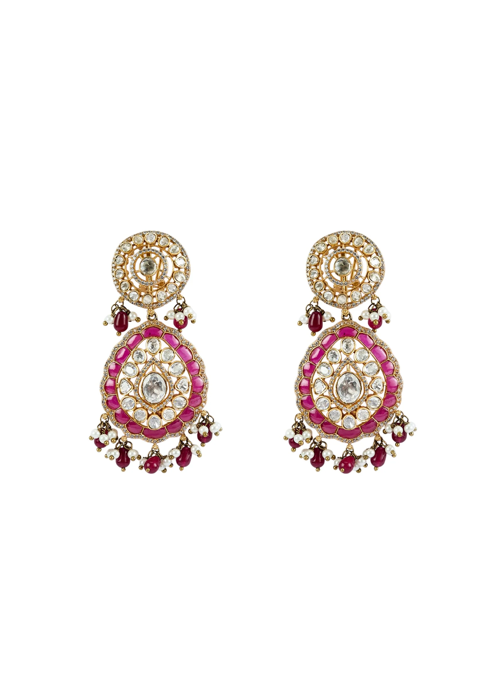 Gold Plated Kundan Polki Choker Necklace Set With Earrings And Maangtikka - Image 4