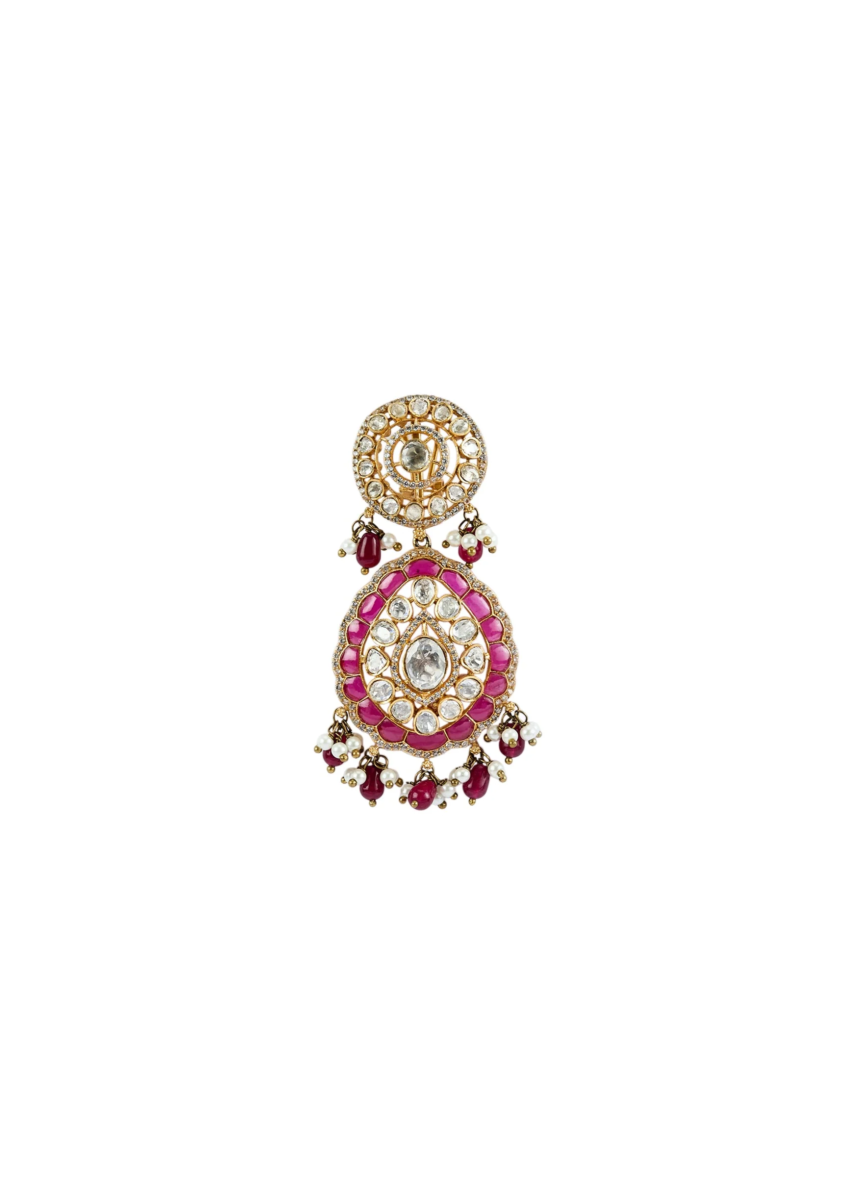 Gold Plated Kundan Polki Choker Necklace Set With Earrings And Maangtikka - Image 5