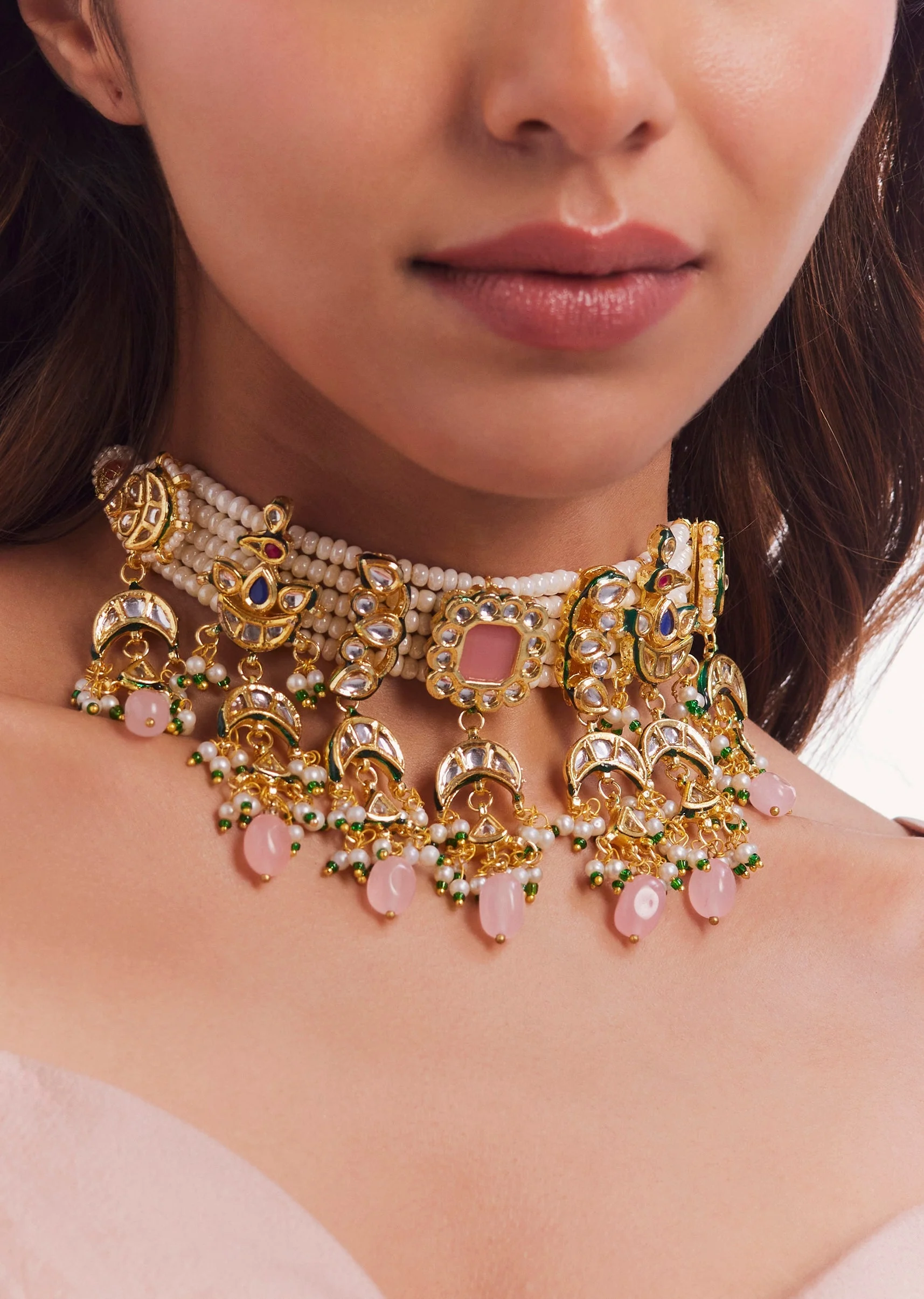 Gold Plated Kundan Polki Choker Set - Image 2