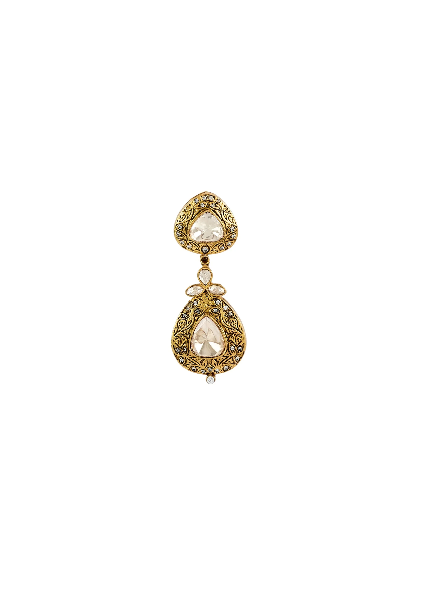 Gold Plated Kundan Polki Dangler Earrings - Image 3