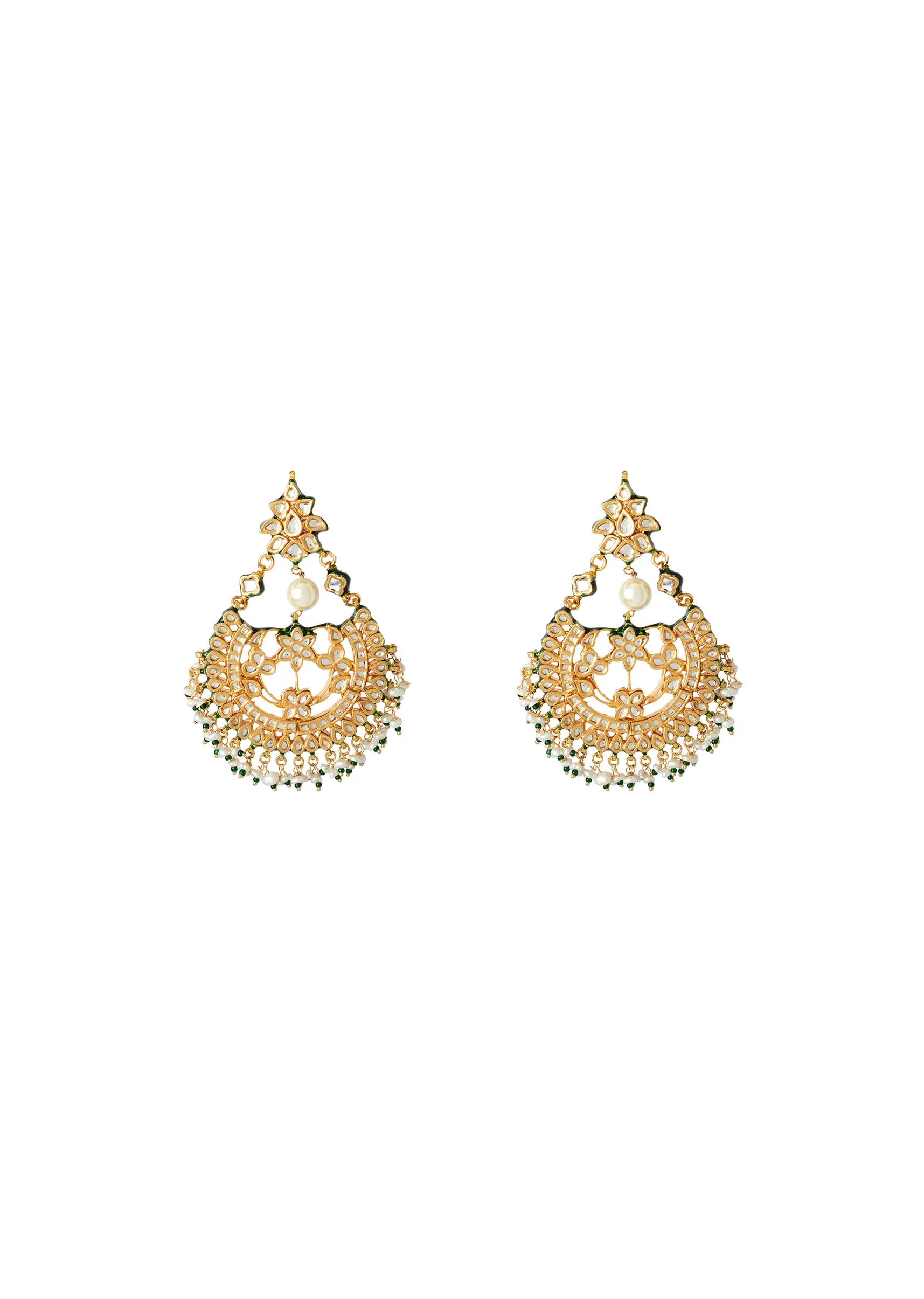 Gold Plated Kundan Polki Necklace And Earrings Set - Image 4