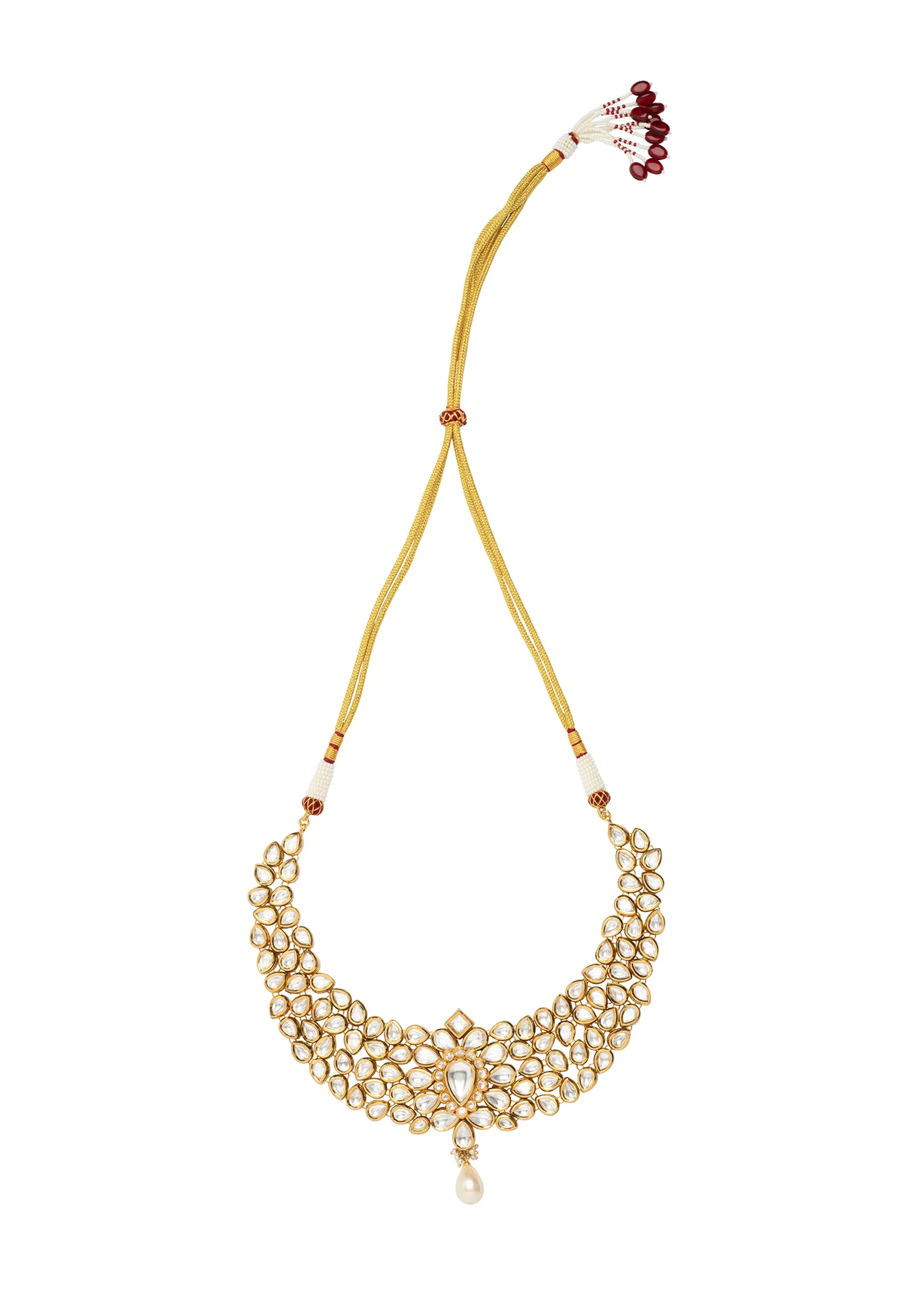 Gold Plated Kundan Polki Necklace Set With Earrings - Image 3