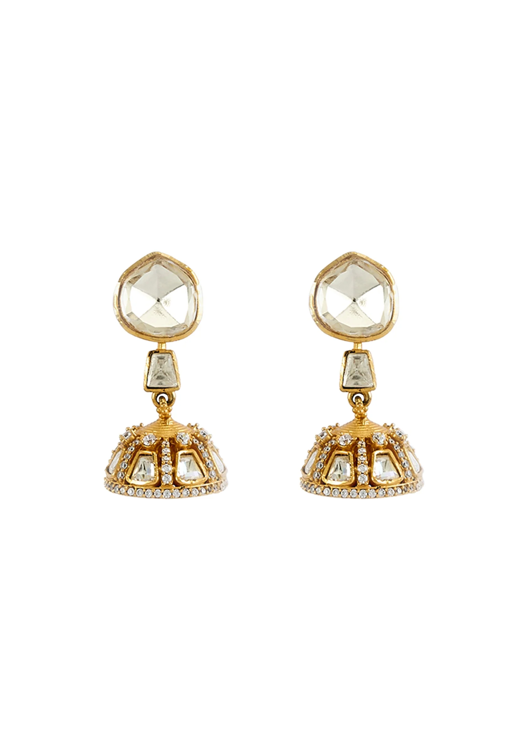 Gold Plated Kundan Polki Short Necklace Set With Earrings - Image 4