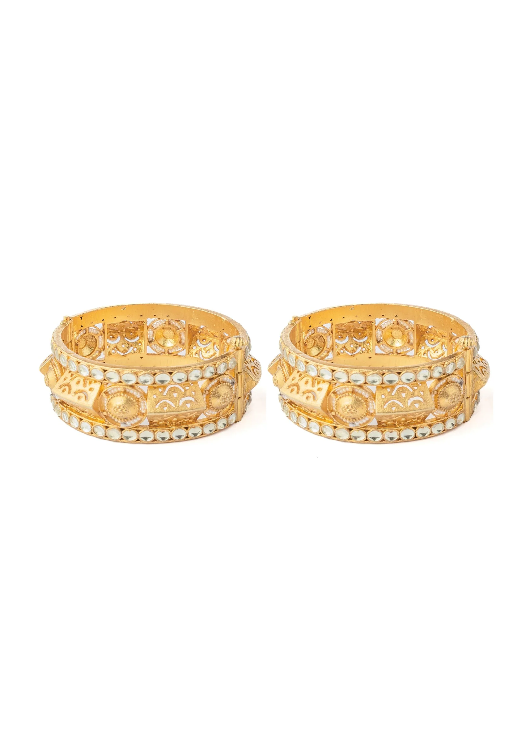 Gold Plated Mirror Work And Floral Motifs Bangles - Image 2