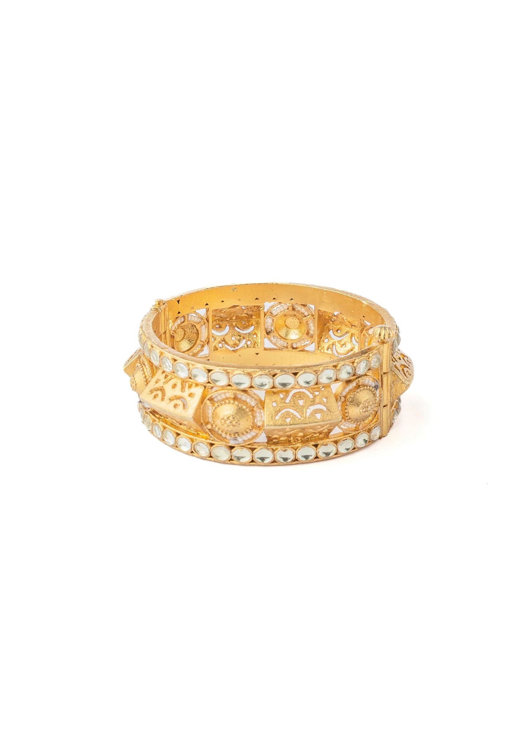 Gold Plated Mirror Work And Floral Motifs Bangles - Image 3
