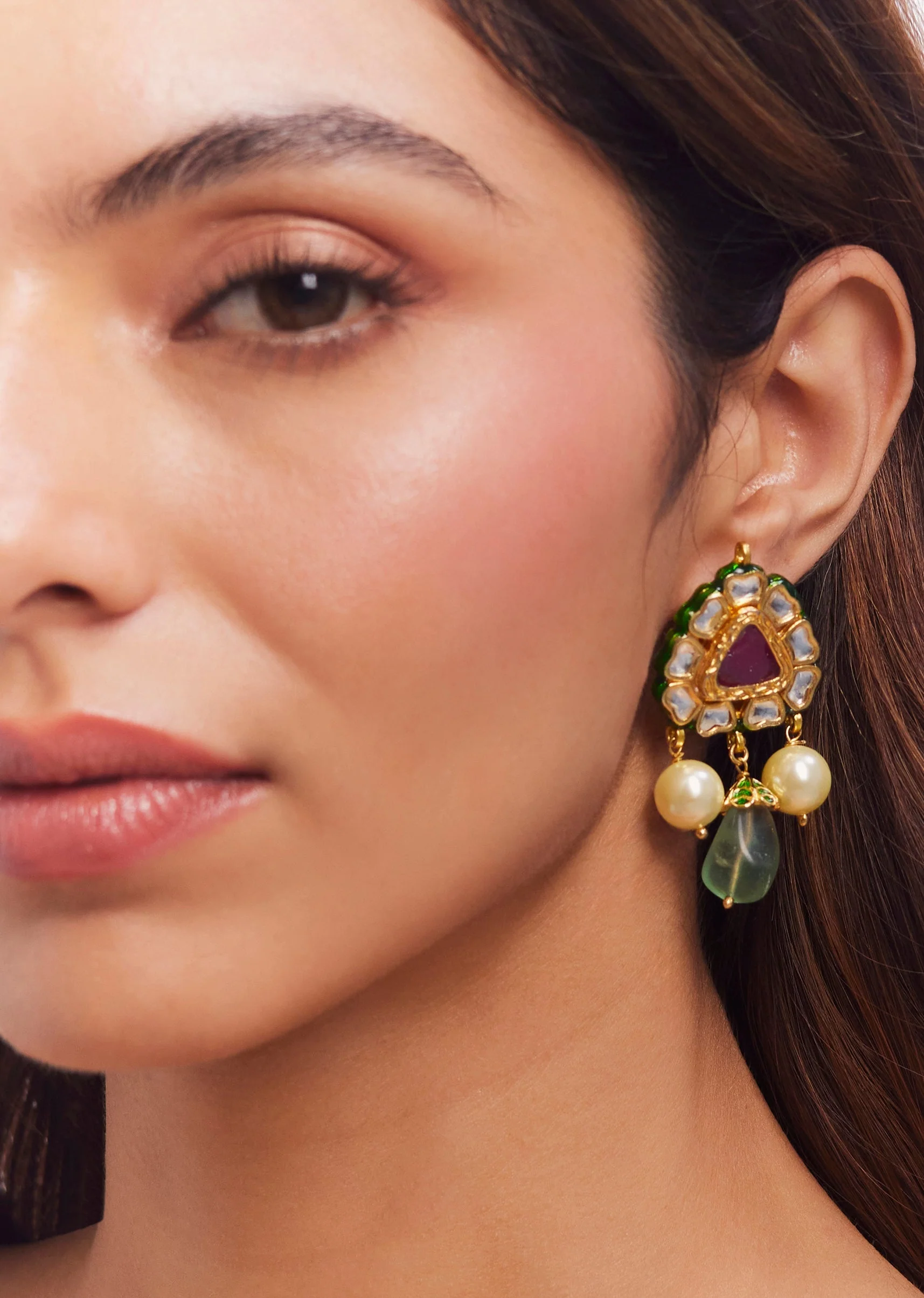 Gold Plated Multi Colour Kundan Necklace Set - Image 3