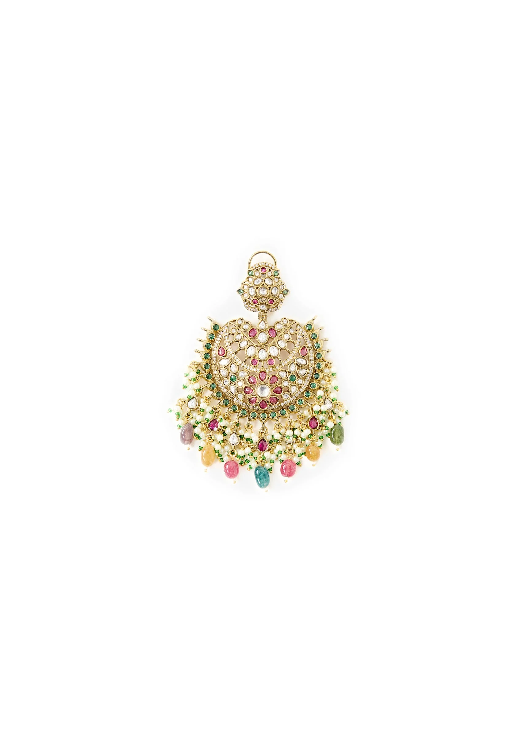 Gold Plated Multicolor Stone Chandelier Earrings - Image 3