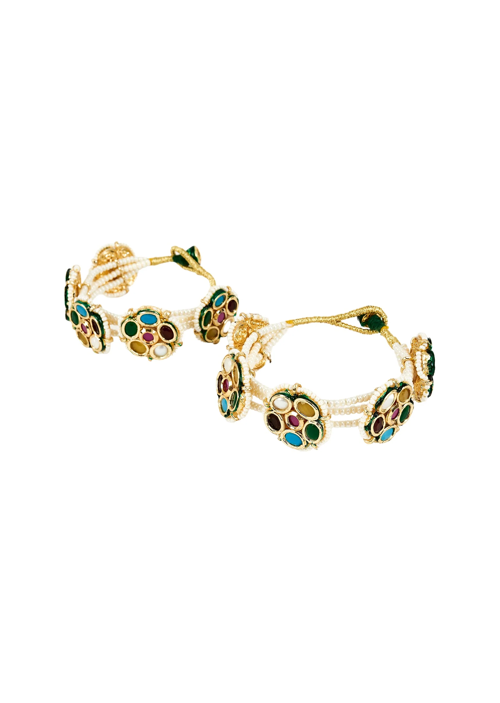 Gold Plated Multicolored Gemstone Kundan Polki Bracelet - Image 2