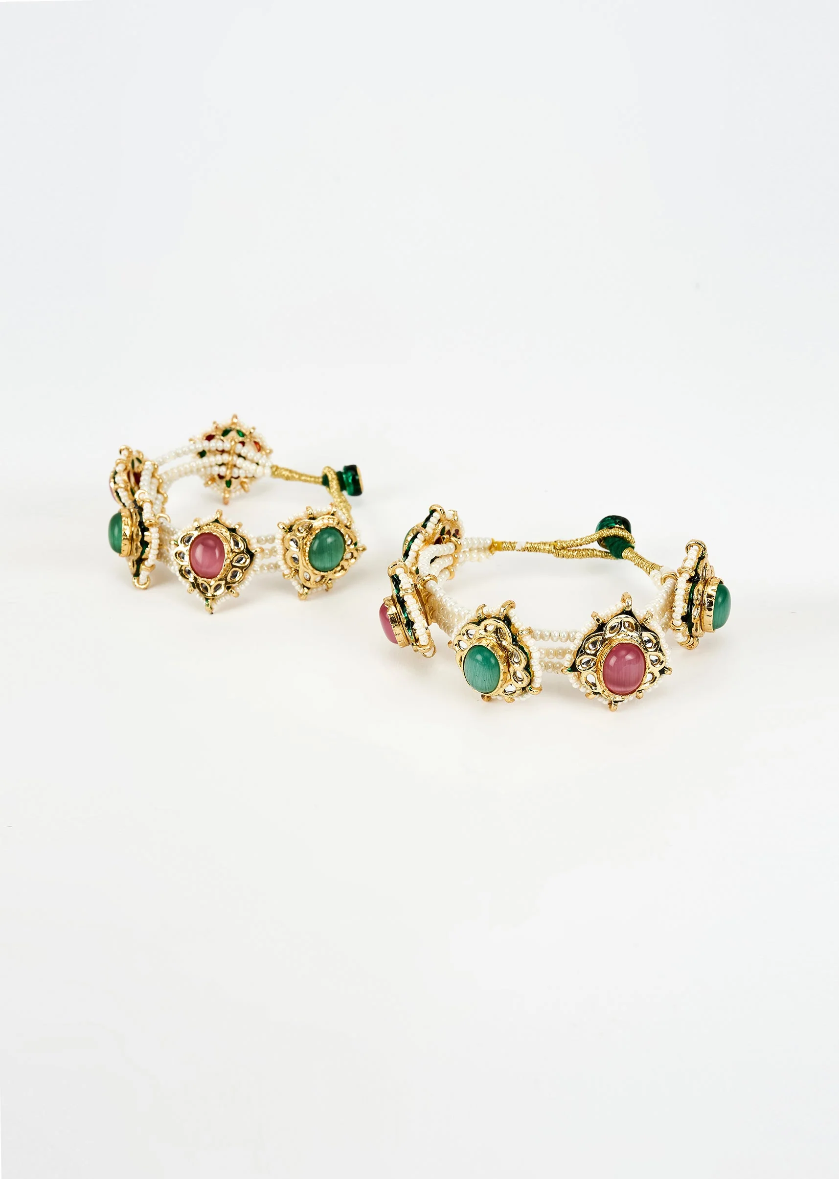Gold Plated Multicolored Kundan Polki Bracelets
