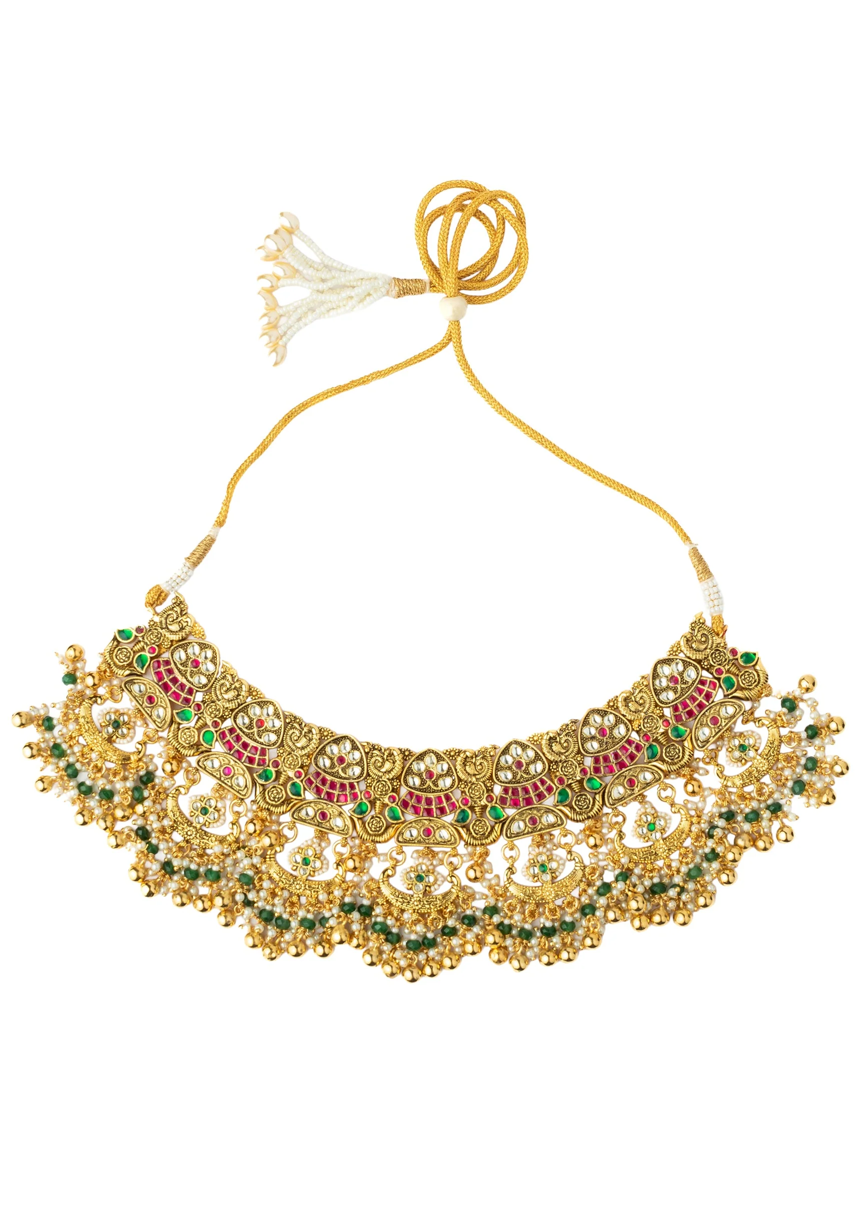 Gold Plated Multicolored Kundan Polki Necklace With Earrings - Image 3