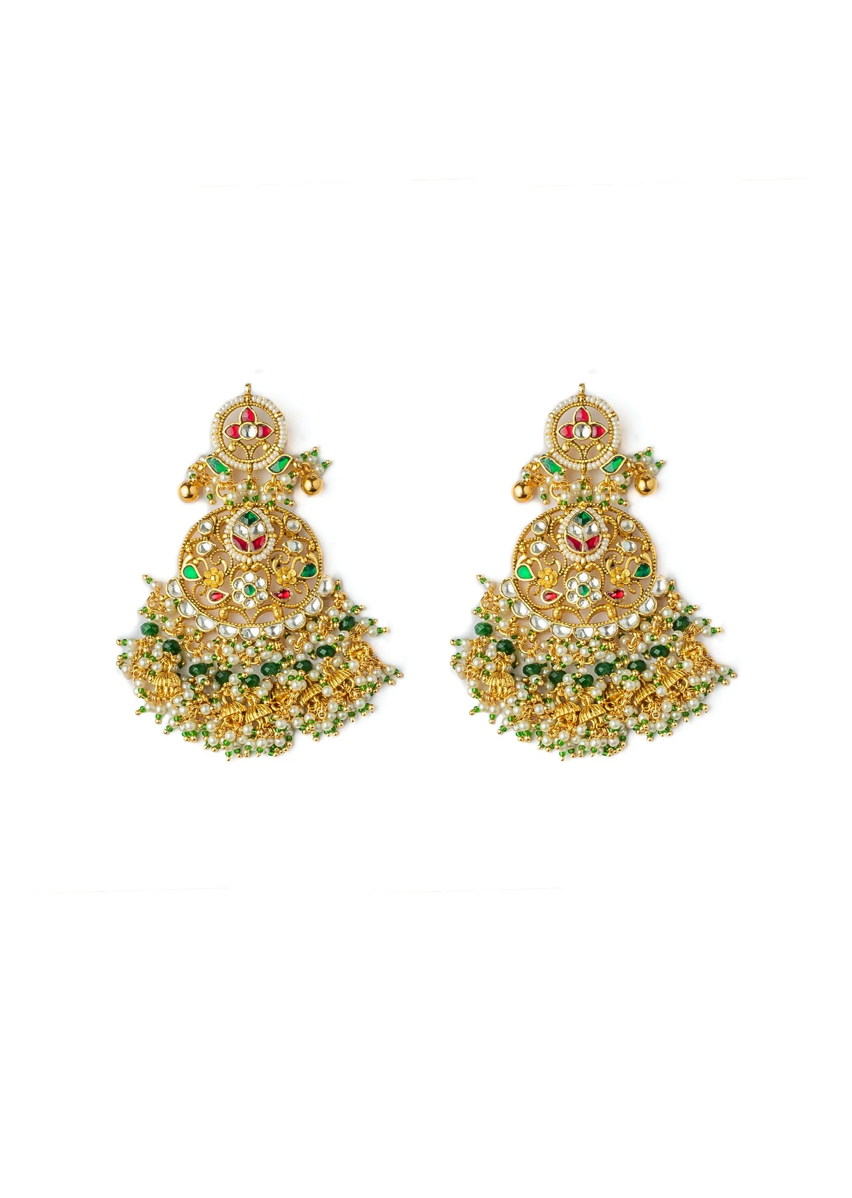 Gold Plated Multicolored Synthetic Stone Necklace Set With Earrings - Image 4