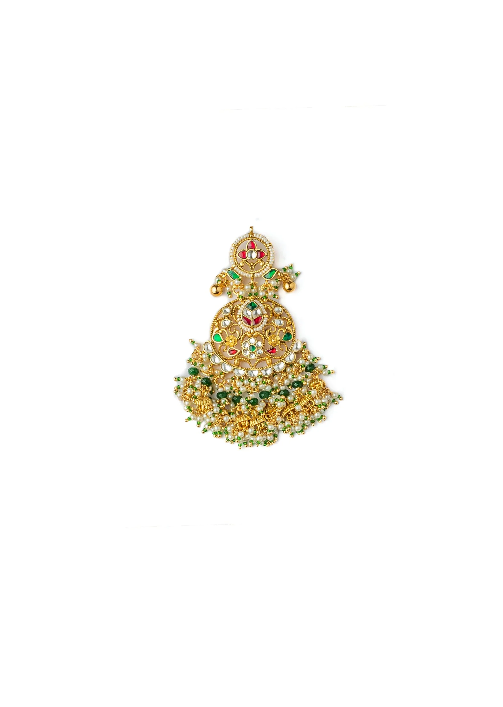 Gold Plated Multicolored Synthetic Stone Necklace Set With Earrings - Image 5