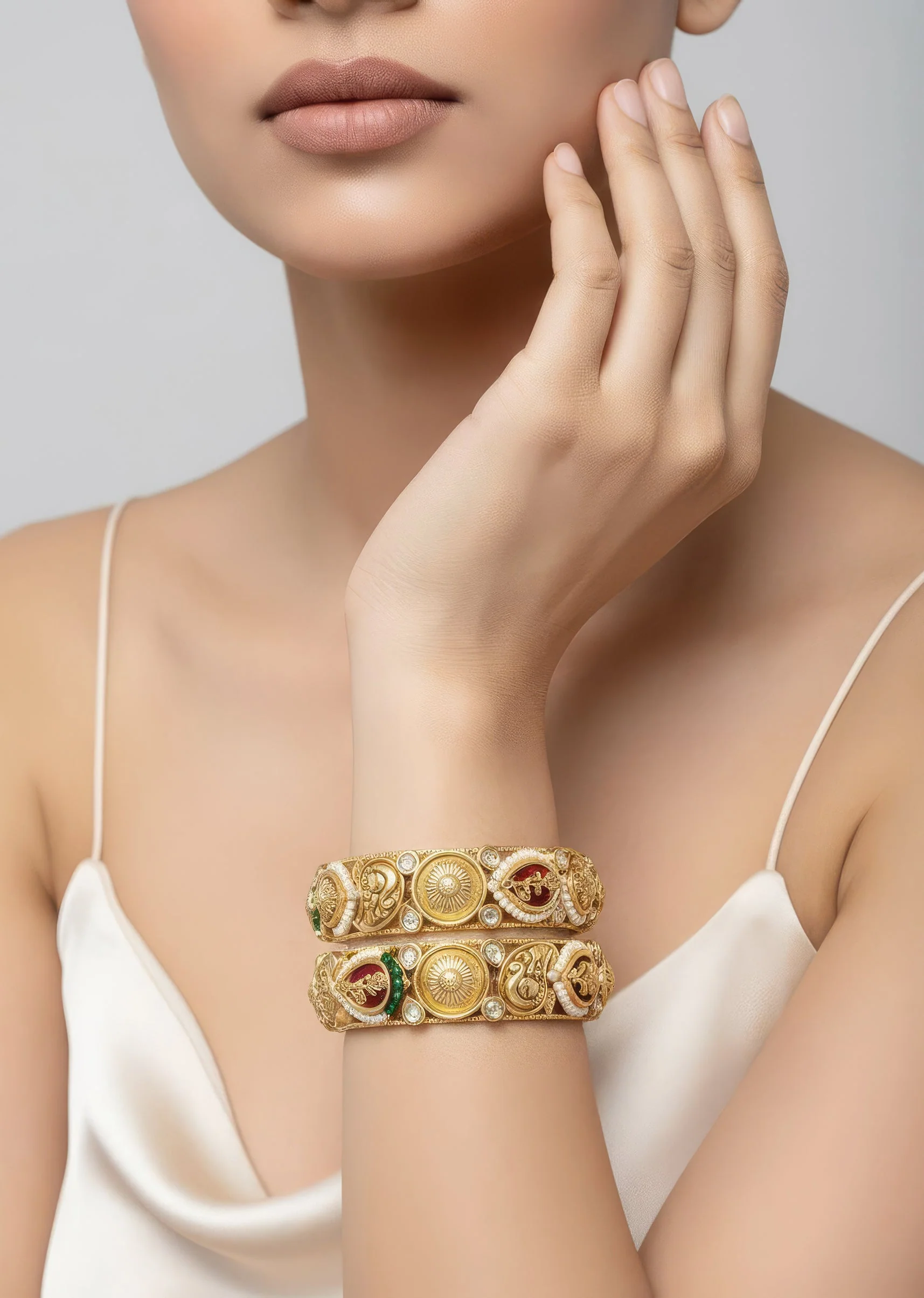 Gold Plated Multicolored Temple Bangles