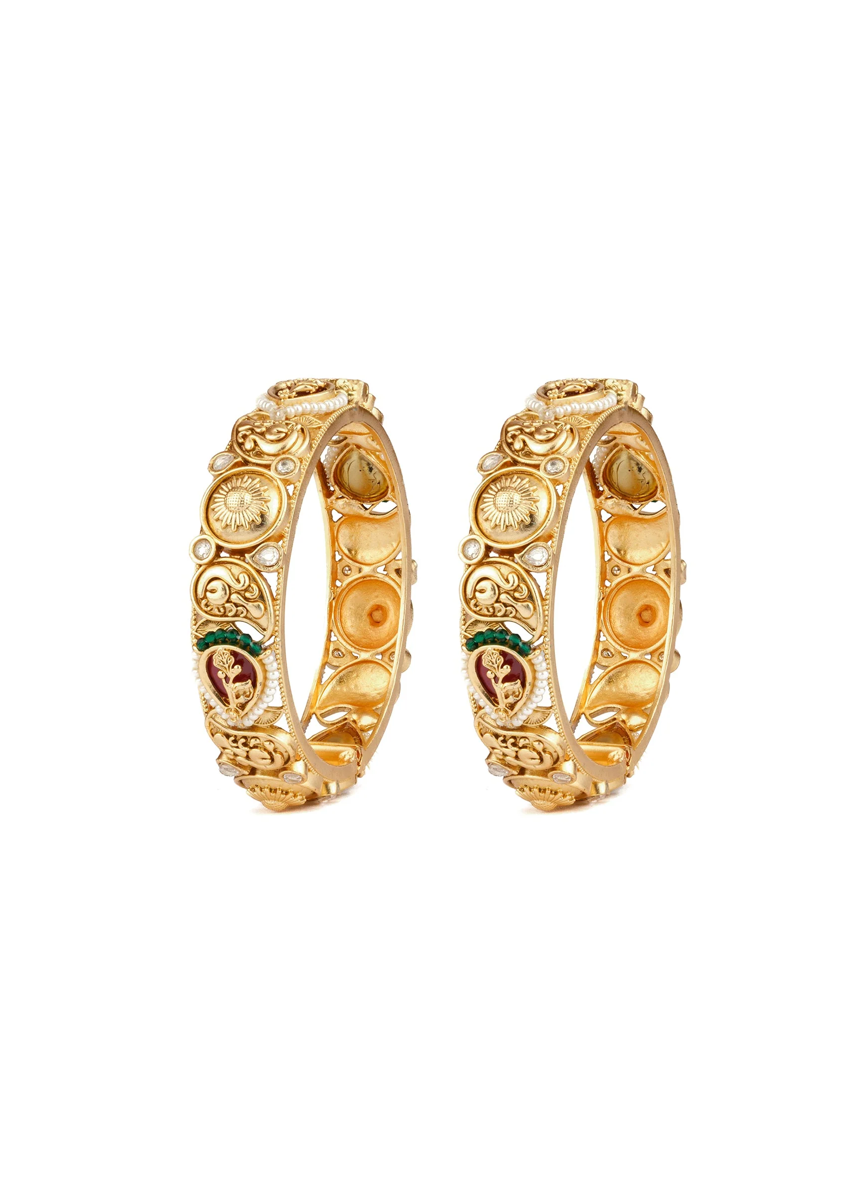 Gold Plated Multicolored Temple Bangles - Image 2