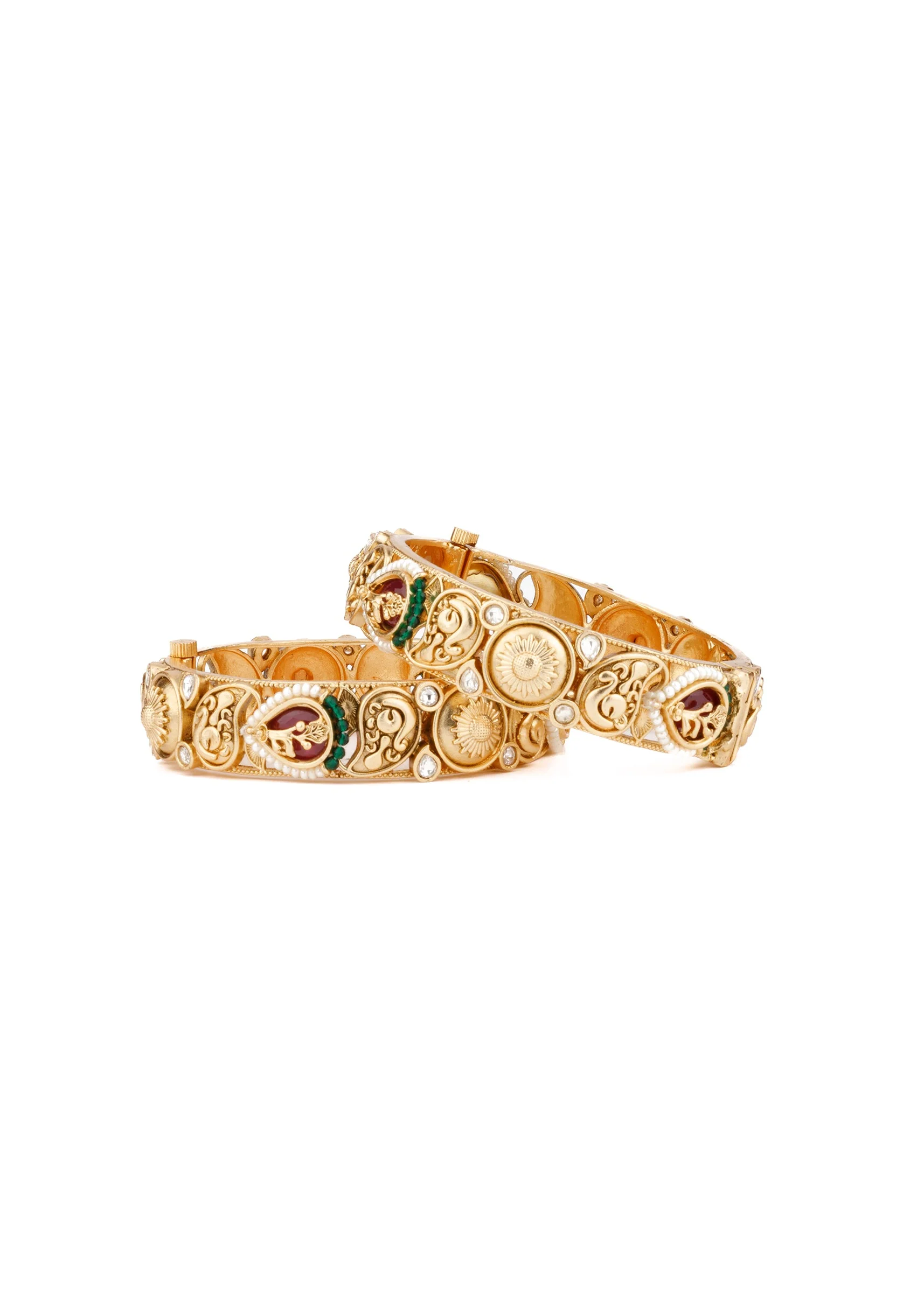 Gold Plated Multicolored Temple Bangles - Image 3