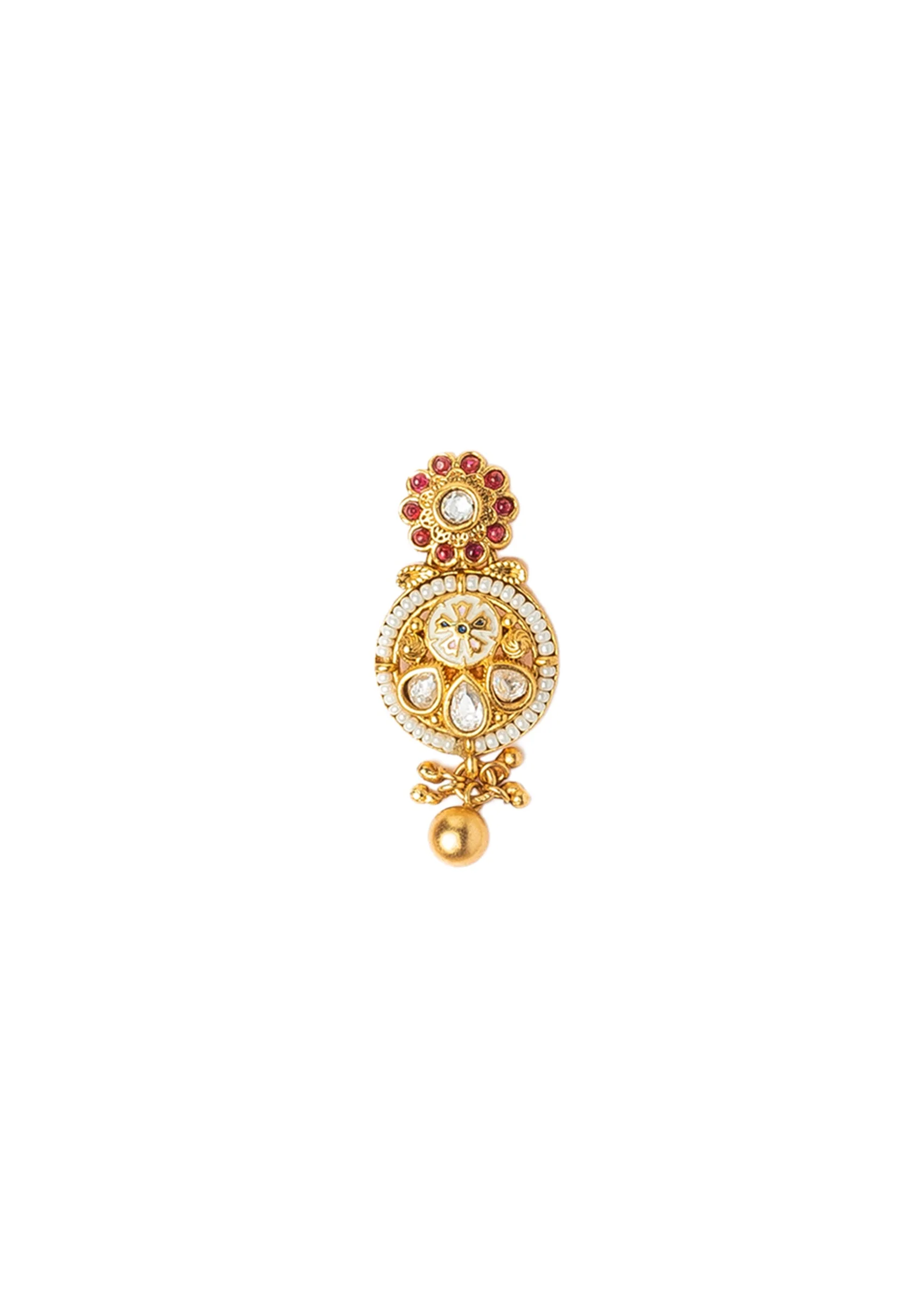 Gold Plated Necklace Set With Floral Design And Pink Green Stones - Image 5
