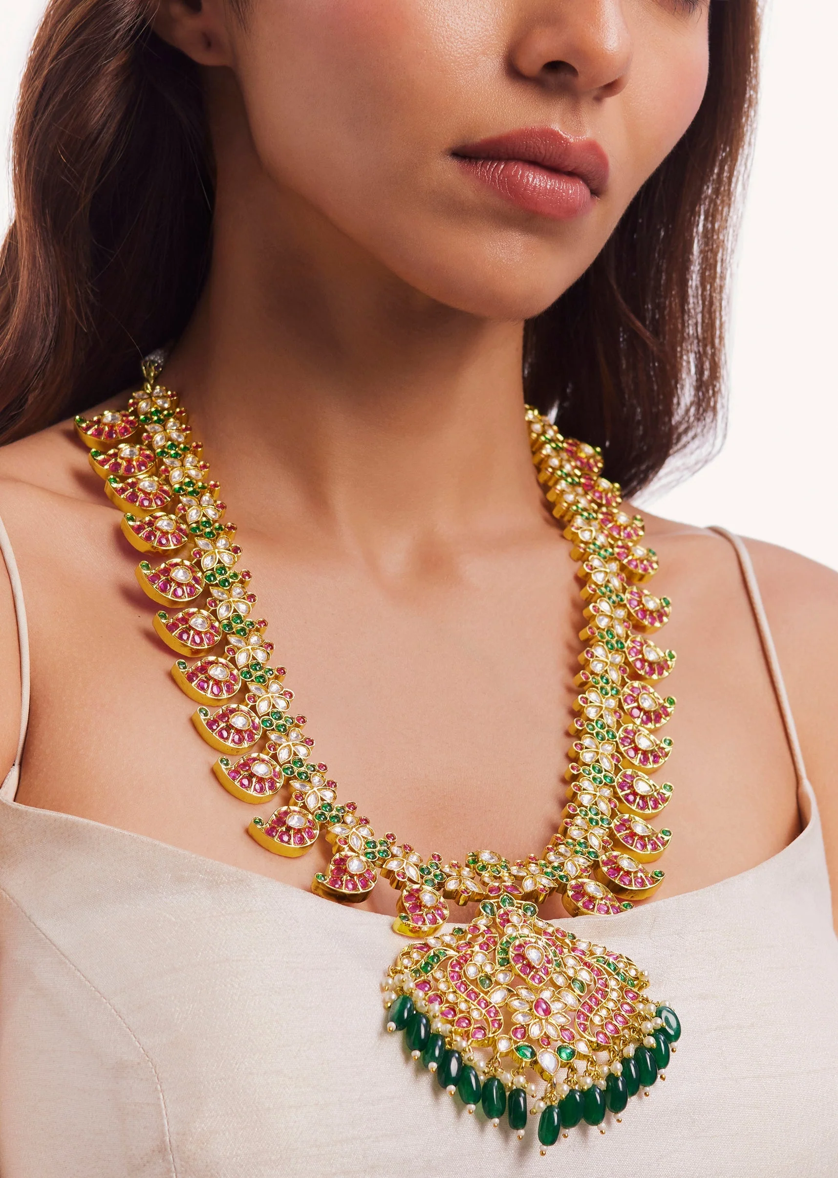 Gold Plated Pachi Kundan Long Necklace Set - Image 2