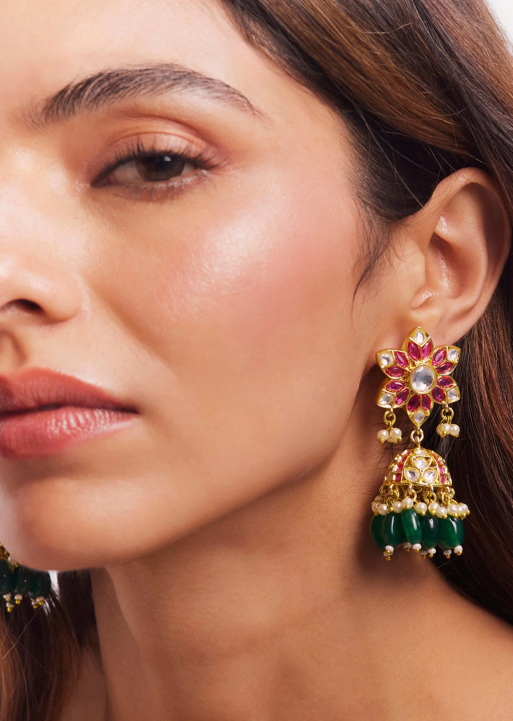 Gold Plated Pachi Kundan Long Necklace Set - Image 3