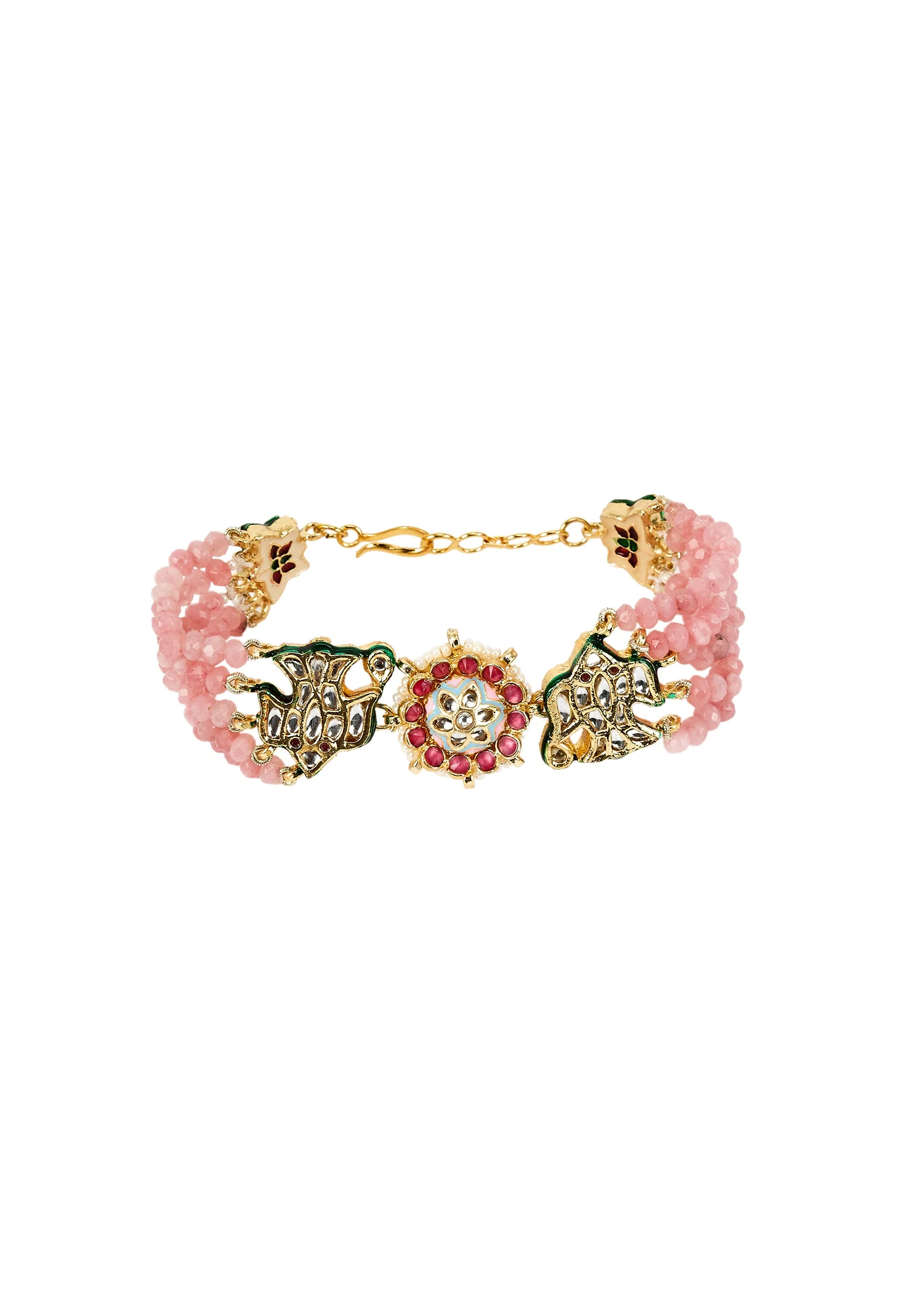 Gold Plated Pink Beaded Bracelet - Image 2