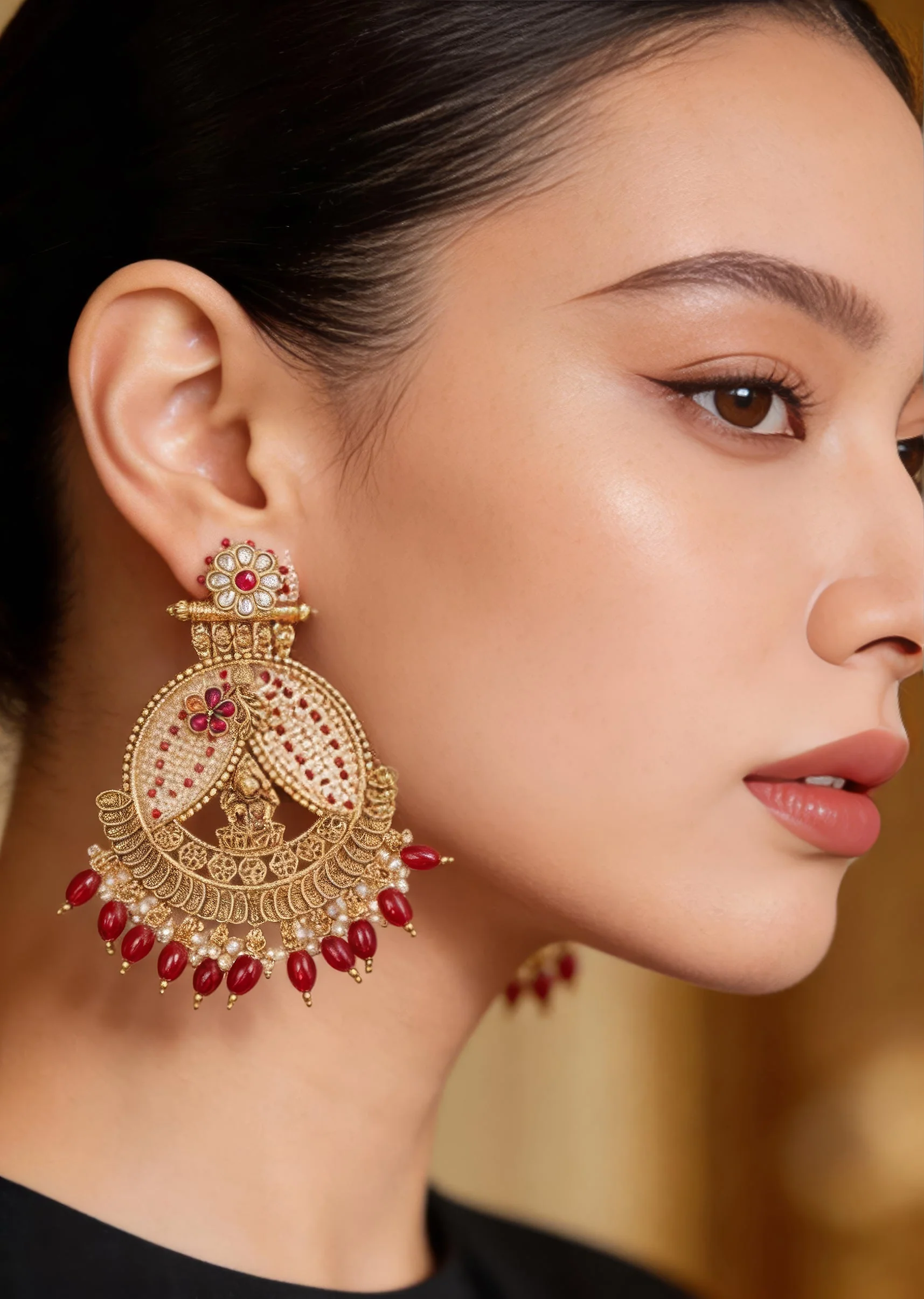 Gold Plated Pink Chandbali Earrings