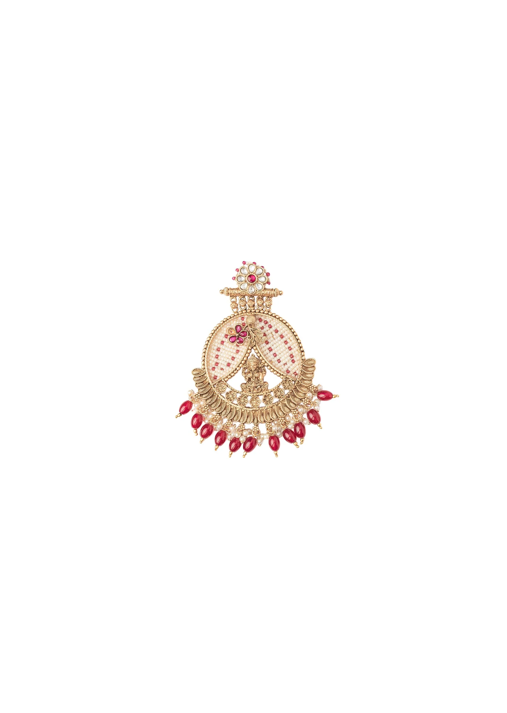 Gold Plated Pink Chandbali Earrings - Image 3